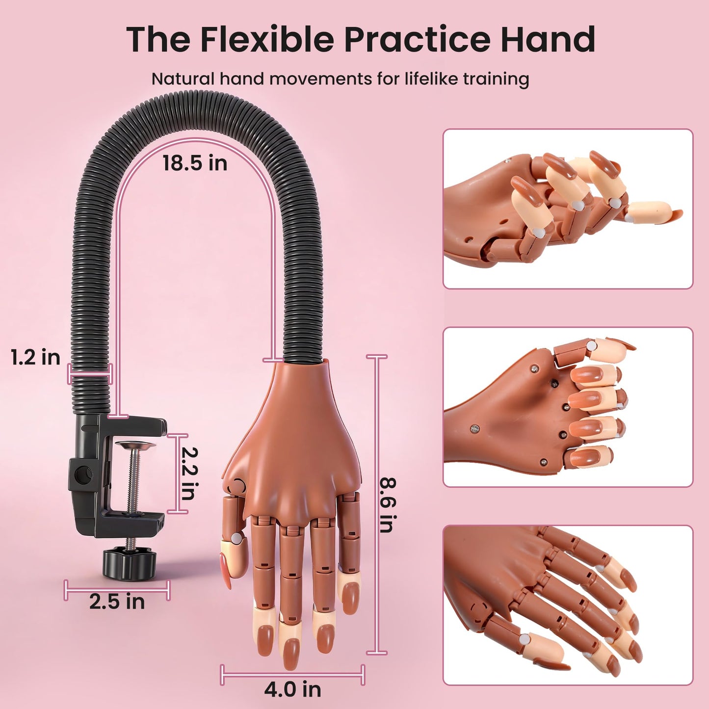Rolybag Practice Hand for Acrylic Nails, Magnetic Nail Practice Hands, Mannequin Hand for Nails Kit for Beginners, Movable Flexible Fake Hand with 200PCS Nail Tips, Brush, File and Clipper