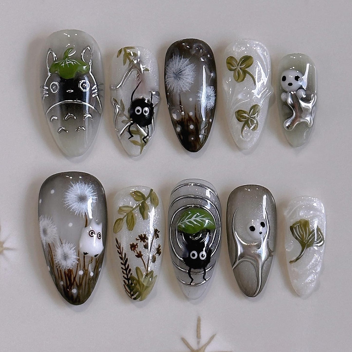24Pcs Dark Press on Nails Medium Almond French Fake Nails Cute Pattern Design Full Cover Artificial Glue on Nails Almond Shape Acrylic Nails Cute Stick on Nails False Nails for Women DIY Tips