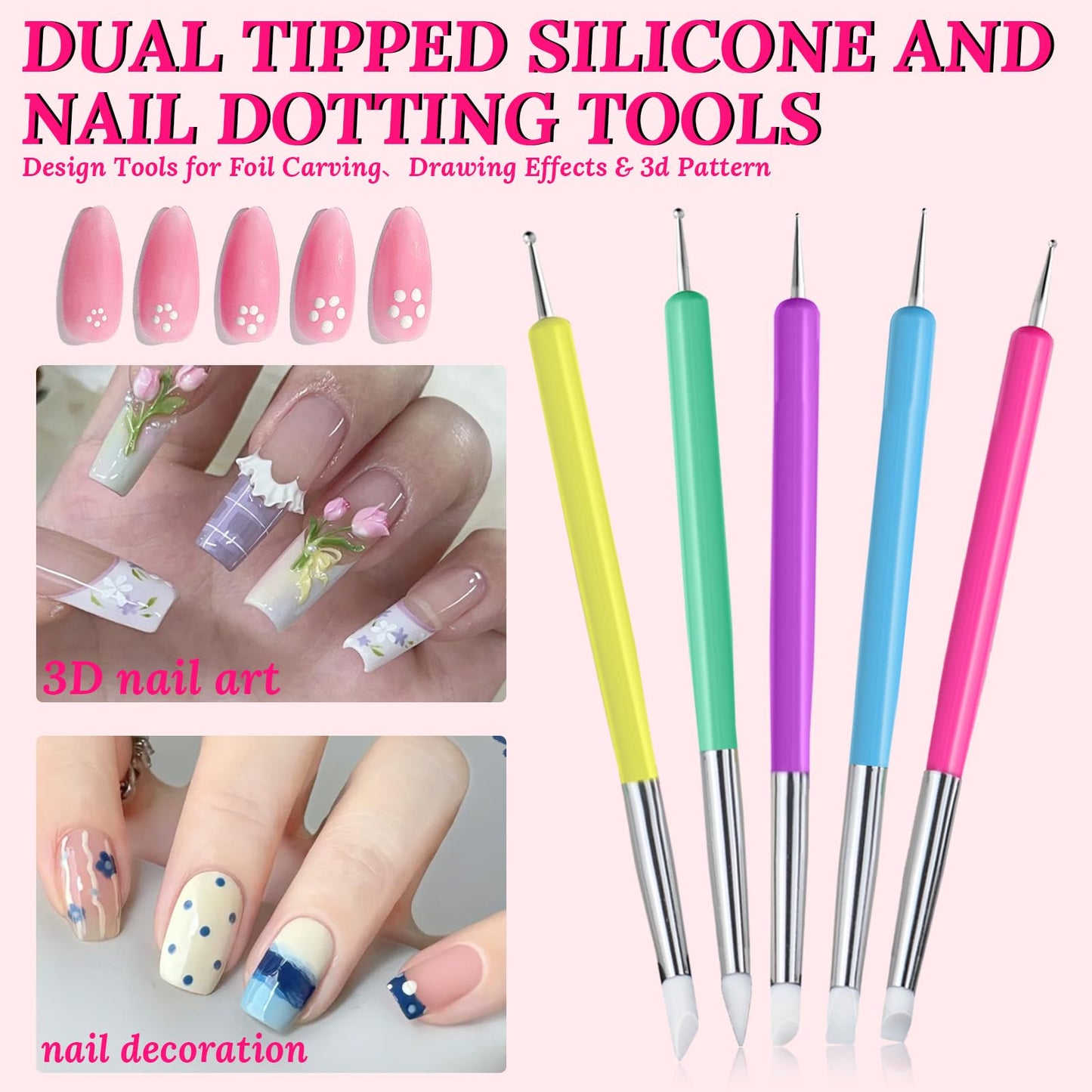 ESUOHYM Nail Stand For Press On With Nail Art Brushes Nail Holder For Painting Practice Display Presson Nails Nail Art tools Set with Nail Dotting 3D Sculpting tools, Practice Kit Tech