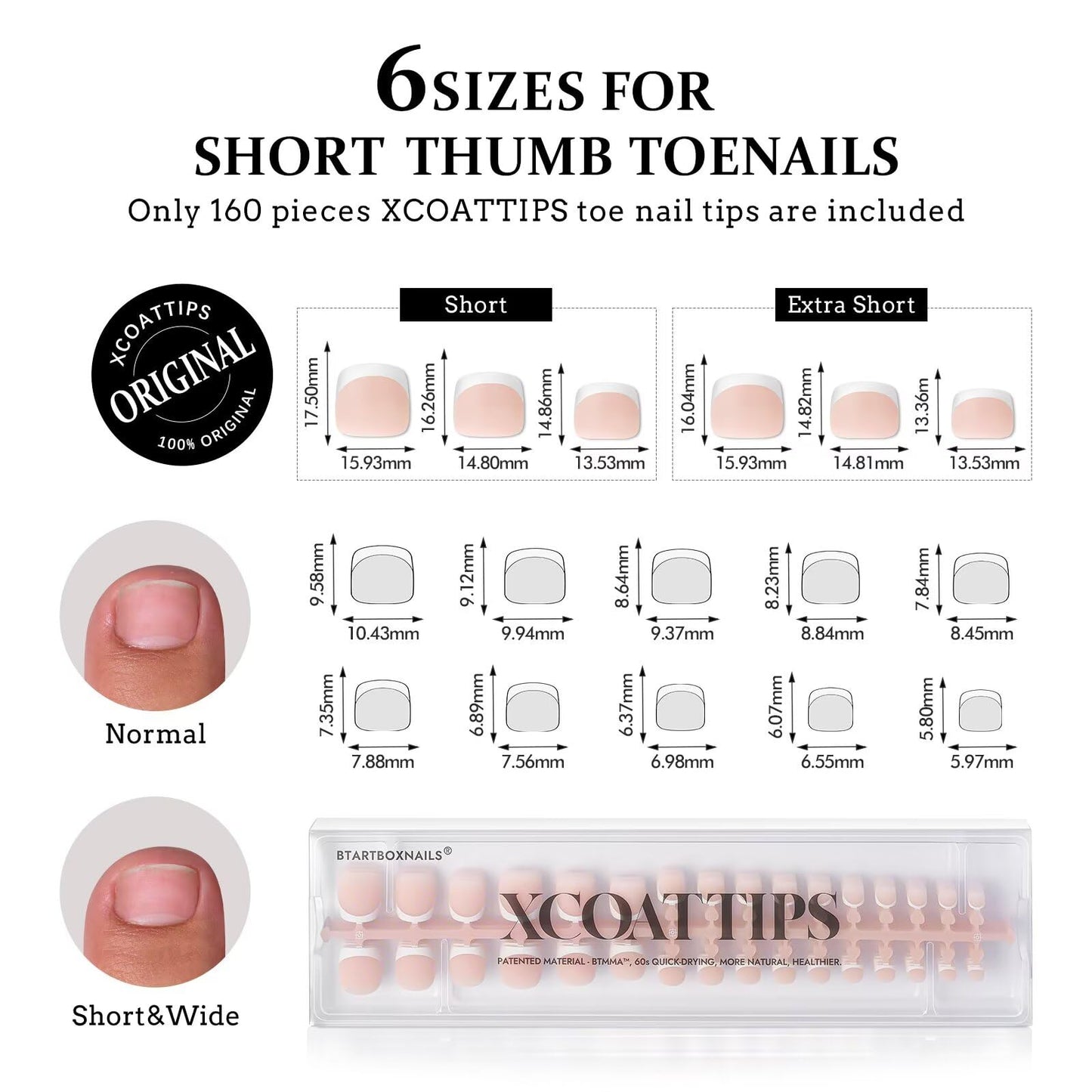 BTArtboxnails XCOATTIPS Toe Nail Tips - 160Pcs Short French Tip Press On Toenails for Women, French Toe Nail Press Ons Nude Base, Soak Off Toe Nail Extensions