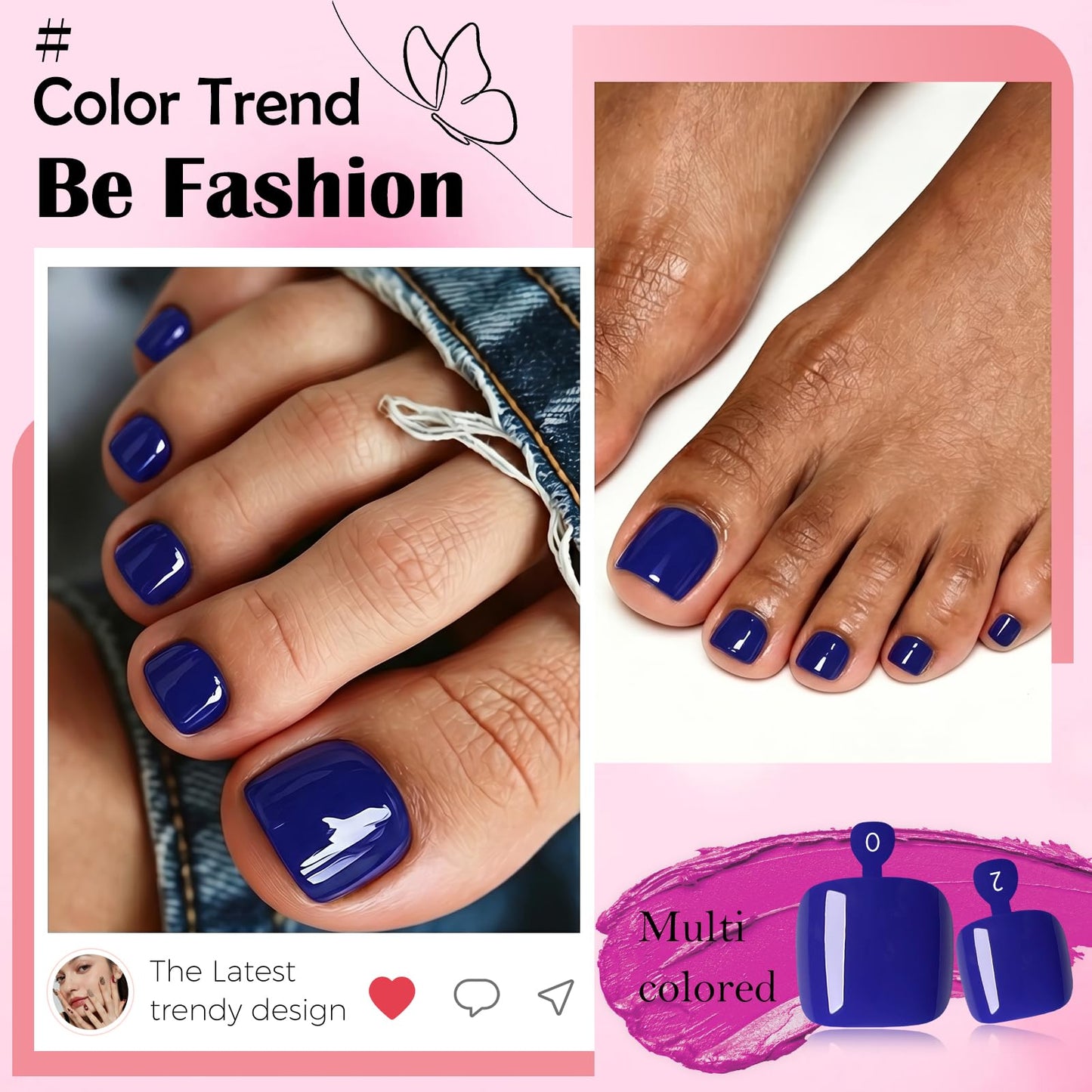 120pc Press on Toenails Women Fake Toe Nail Press ons,Royal Blue Acrylic Toenail Press ons Toes Nails Fake Toenails Glue on Toe Nail Tips 12 Sizes Toe Press-on Pedicure Presson False Nails for Feet