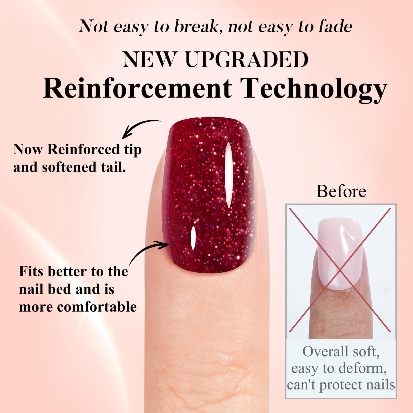 Press on Nails Short 5 Styles, Jofay Fashion 160Pcs Valentines Nails Red Press on Nails, Square Glitter Fake Nails with Designs, Reusable Glossy Acrylic False Nails Glue on for Women 16 Sizes