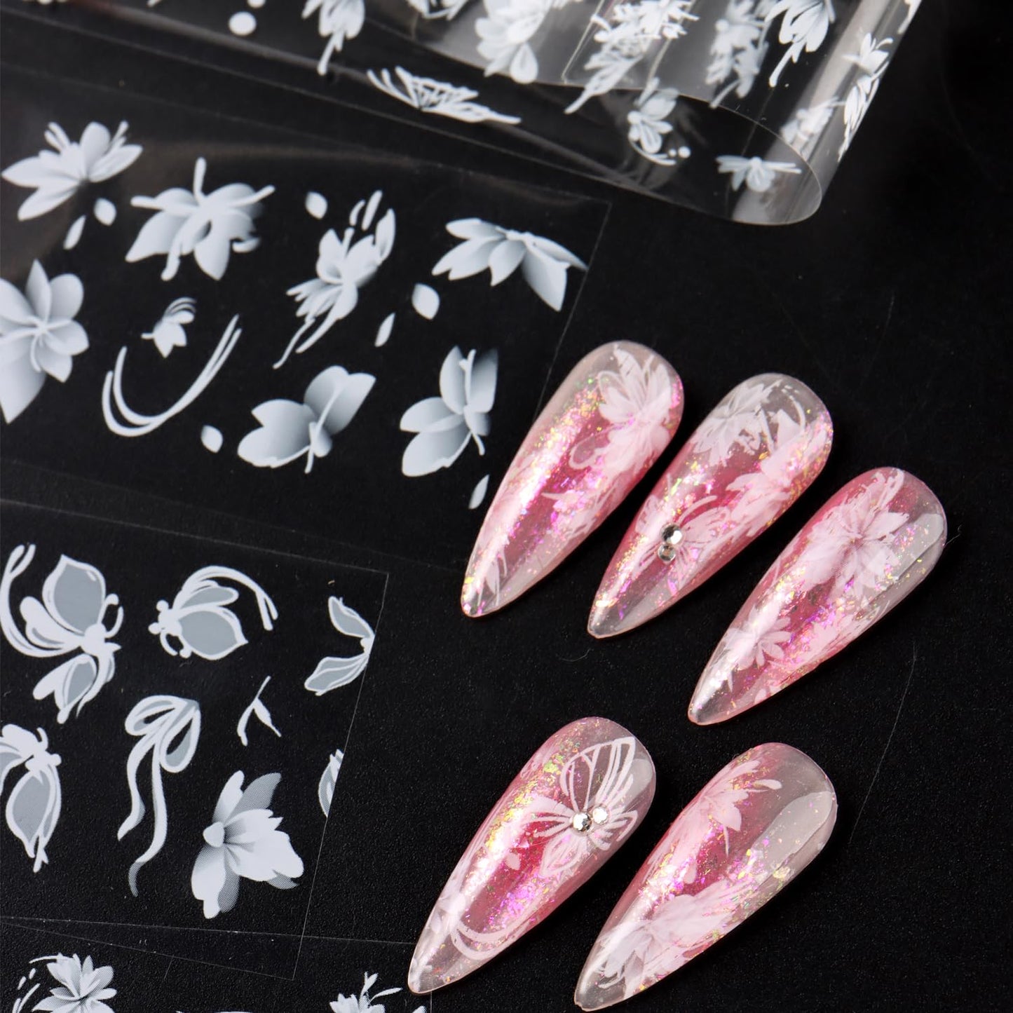 10 Rolls Flower Nail Foils Transfer Nail Art, White Flowers Nail Foil Transfer Stickers Spring Summer Nail Design Stickers Cute Floral Butterfly Nail Art Foils Decals DIY Manicure Supplies for Women