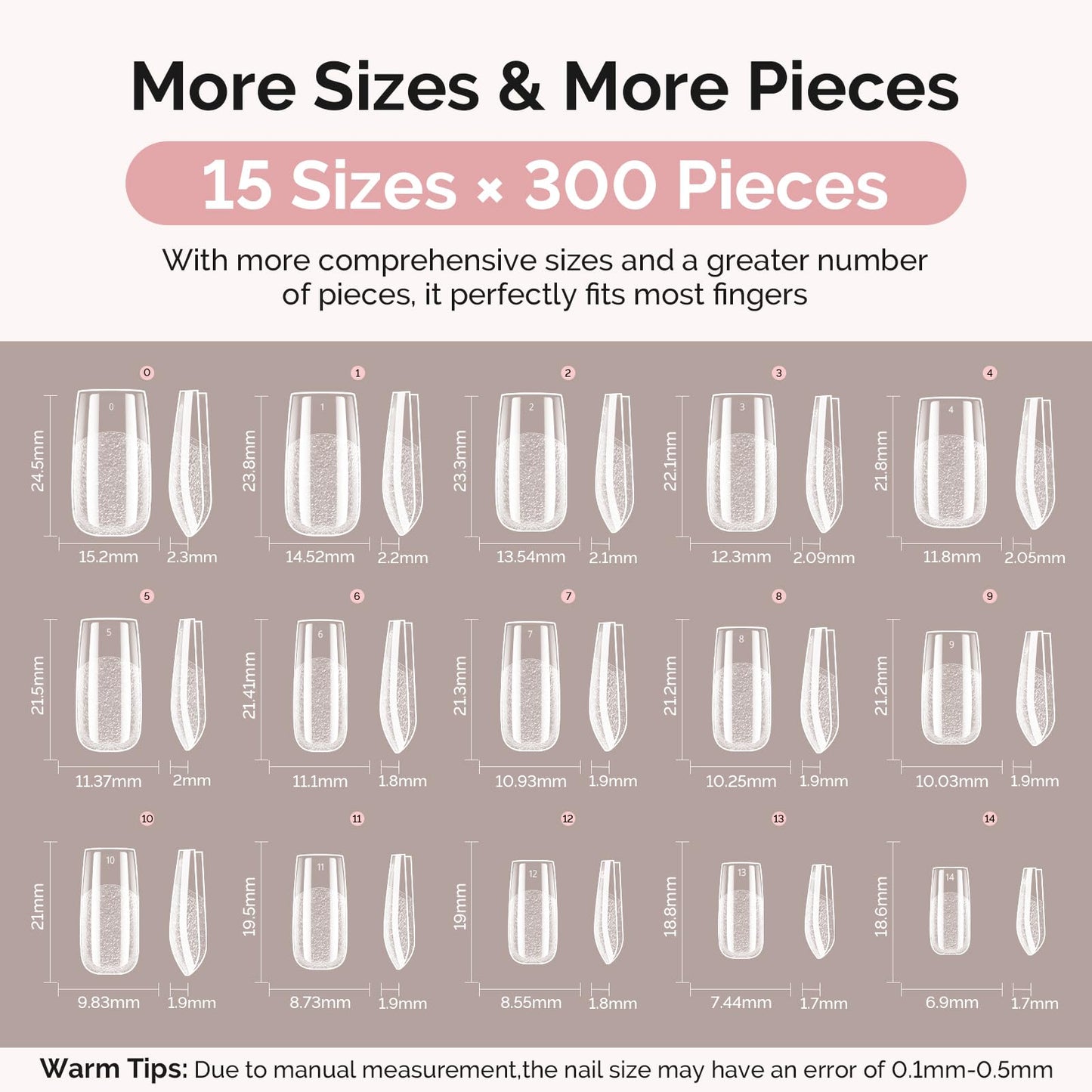 MelodySusie Square Gel Nail Tips Kit-300Pcs 15 Sizes Pre-Building Apex Fake Nail Tips 20gSolid Nail Glue Gel,Half Matte Full Cover Clear Acrylic Nail,Thick Strong Long Lasting for Home DIY&Salon