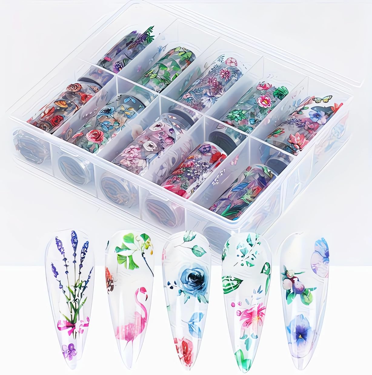 10 Rolls Flowers Plants Nail Foils Transfer Nail Art Flower Nail Stickers Spring Summer Foil Nail Art Supplies Leaves Rose Cranes Nails Foil Transfer Stickers Starry Sky Paper Manicure for Women