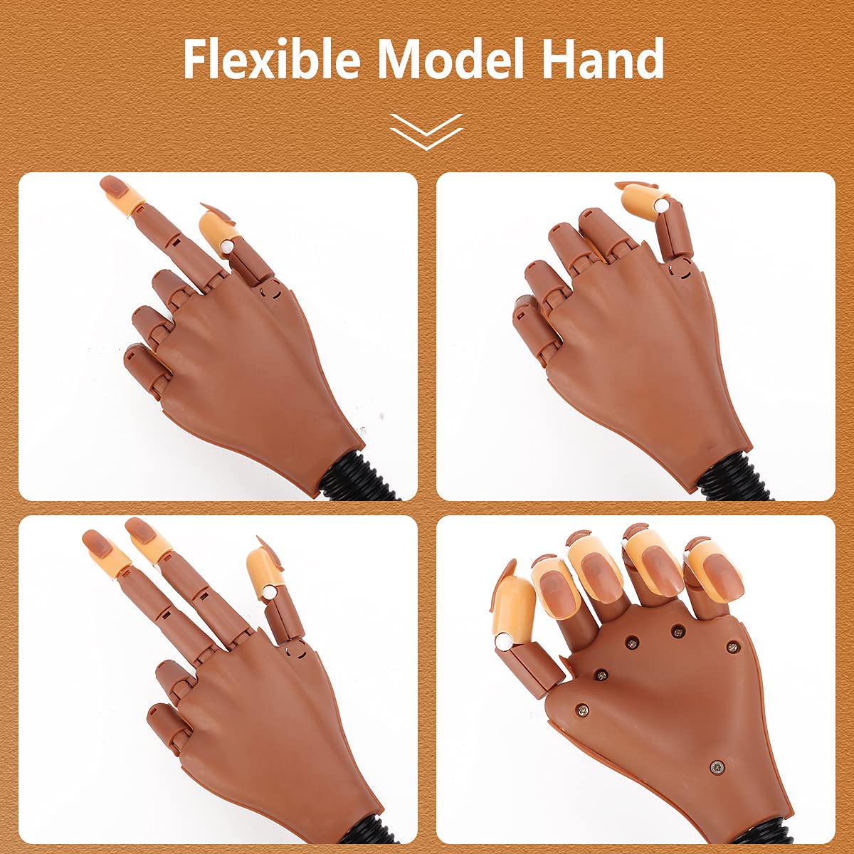 LIONVISON Practice Hand for Acrylic Nails - Flexible Movable Practice Nail Hand with 100 Pcs Refill Nail Tips