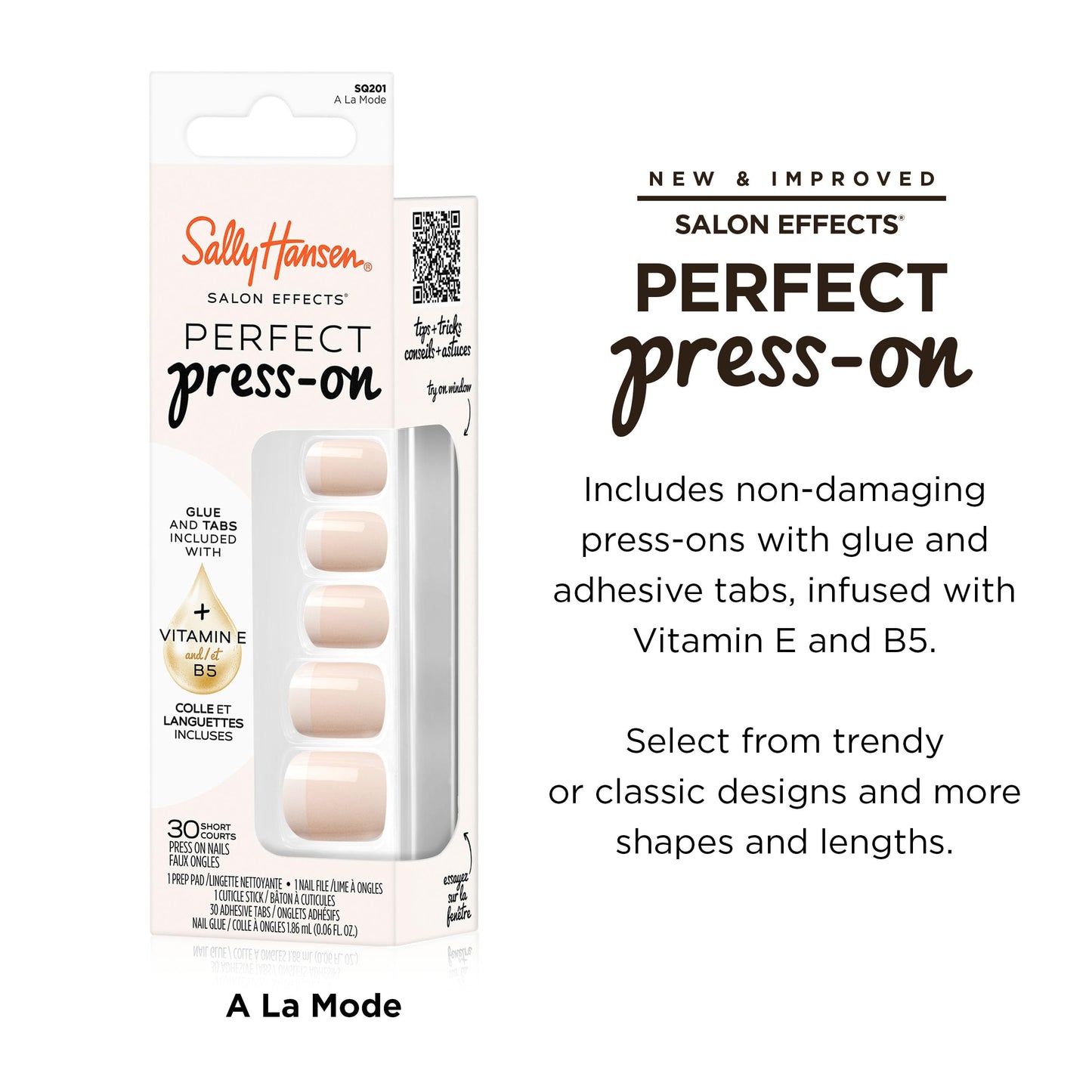 Sally Hansen Salon Effects® Perfect Manicure, À La Mode, Press On Nails, Square Shaped, Non-Damaging Adhesive Tabs, File, and Alcohol Pad Included