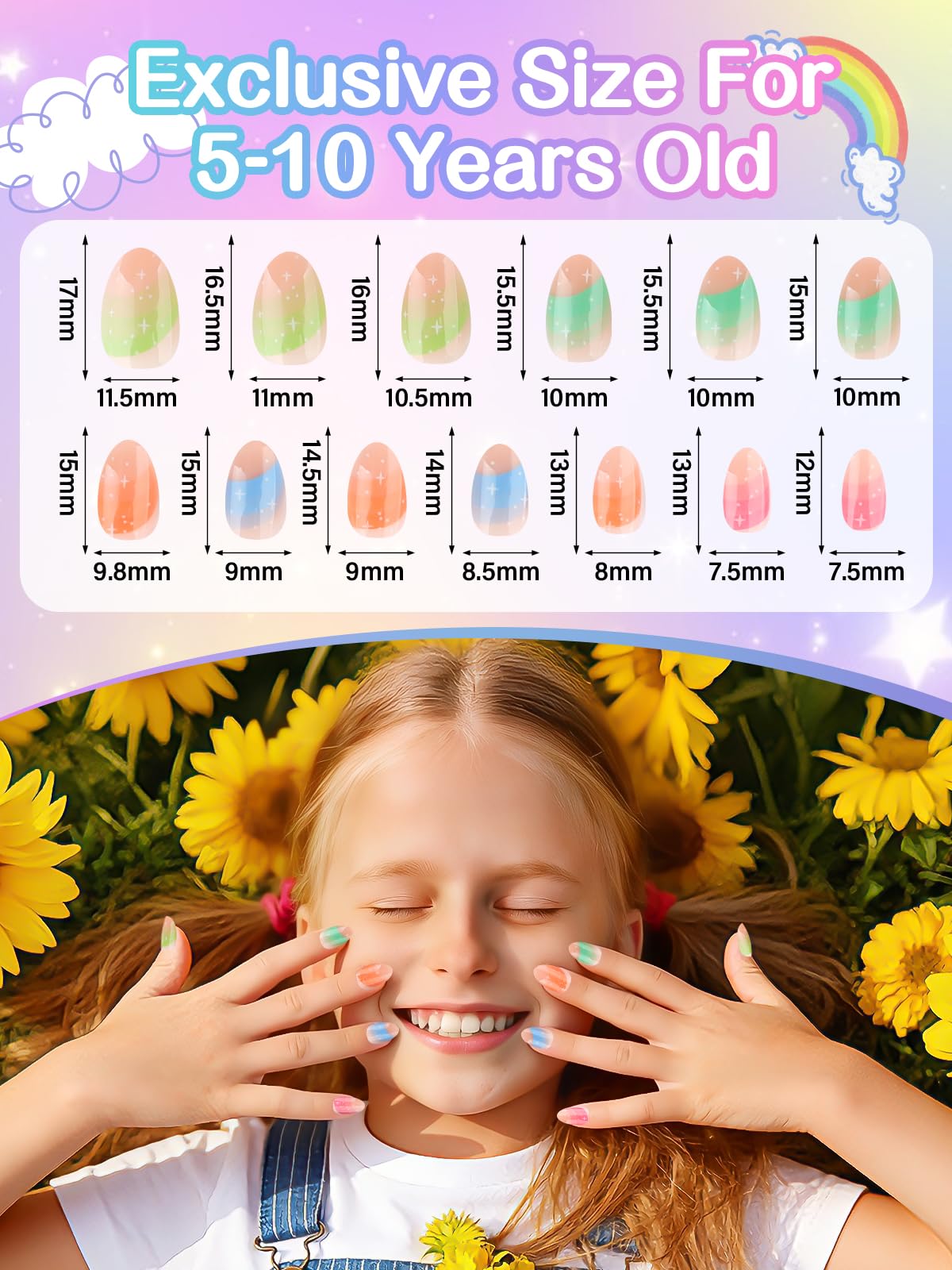 EBANKU 156 Pcs Press on Nail Kids Gift Box, 6 Pack French Flower Kid Flase Nails Kit with Nail Glue Set Fake Nail for Girls 5-10 Years Christmas Gift Set