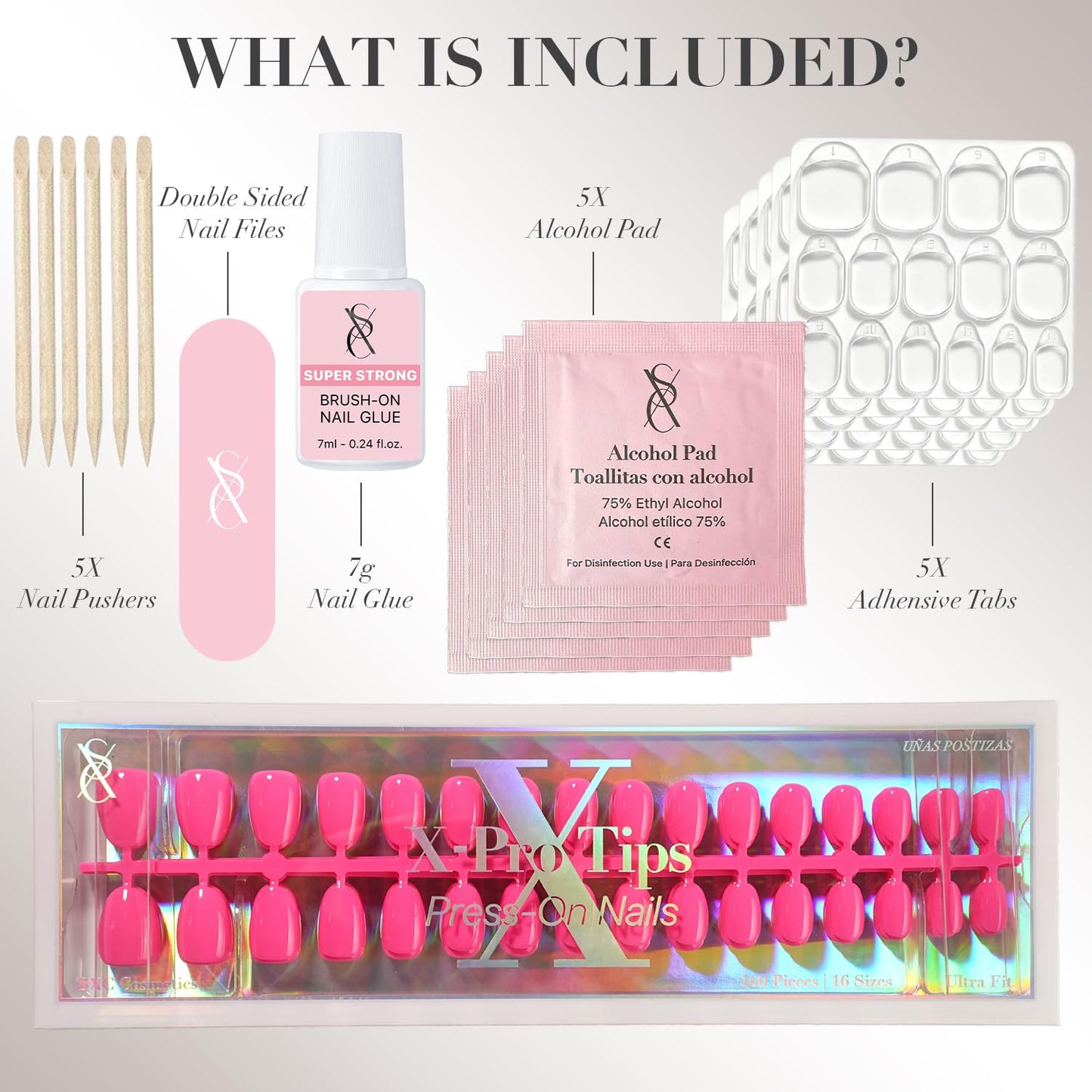 SXC Cosmetics Press On Nails - 015 Neon Crush | X5 Signature Series - XS Almond X-Pro Tips Fake Nails, Salon Quality Nails 16 Sizes - 160 pieces Nail Kit with Glue