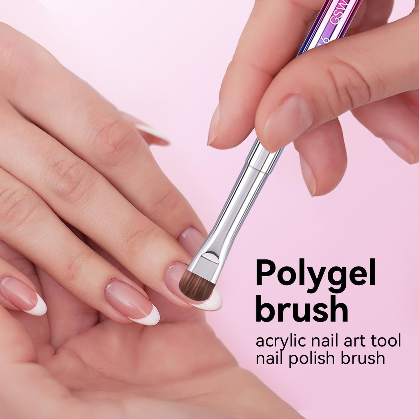 French Tip Brush & Nail Cleaning Brush for Polygel & Gel Polish – Professional Nail Art Brush with smile lines, Acrylic Detailing Tool for French Manicures, Builder Gel & Precision Nail Art (F16)