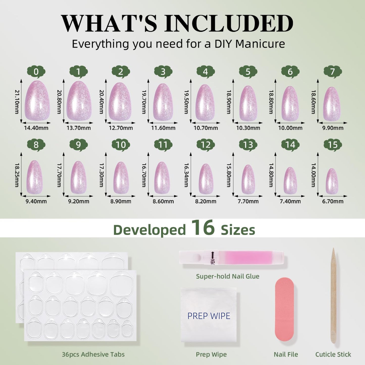Pink Cat Eye Press On Nails Almond - Pink Short Almond Fake Nails, Cateye Press On Nails Reusable Stick On Nails in 16 Sizes, 32pcs False Nail Kit for Women & Girls (Petal Glow)