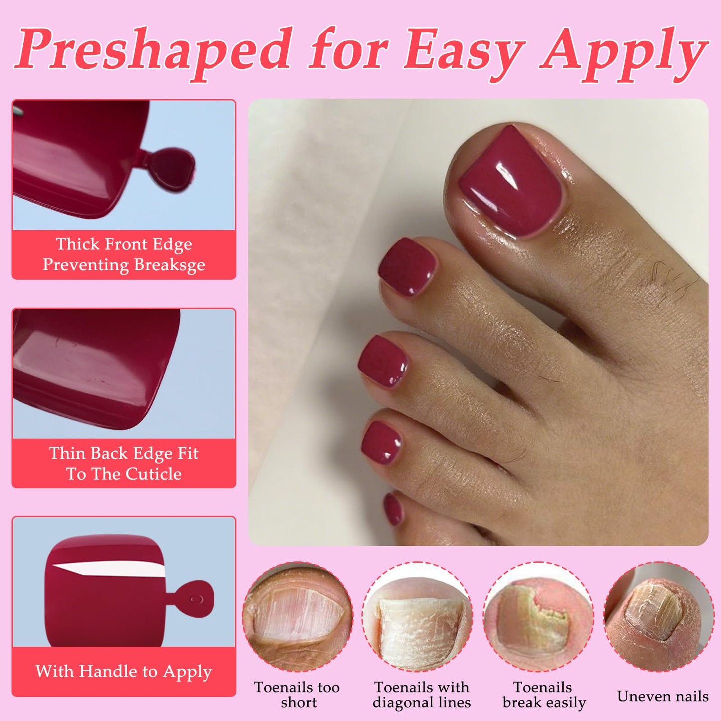Lifextol 120PC Red Press on Toenails for Women Fake Toe nail Press ons Acrylic Toe Press on Nails Set, red Press on Toe Nails Press on Fake Toenails Press ons Acrylic Toe Nail Tips Kit&Glue Tab-K