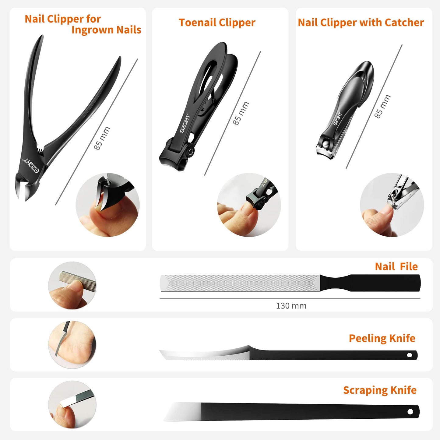 SZQHT Podiatrist Toenail Clippers Set, Professional Toe Nail Clippers for Thick & Ingrown Nails Cutter for Men,Women,Seniors,Heavy-Duty Manicure Set Pedicure Kit for Elder
