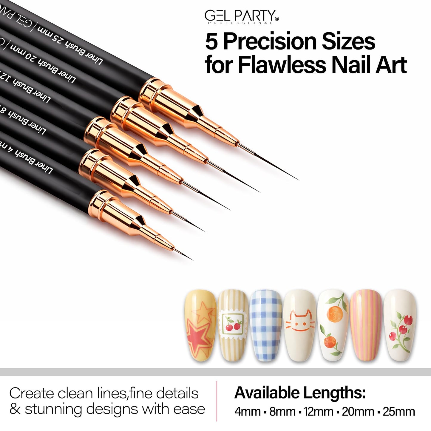 GELPARTY 7Pcs Black Nail Art Brush Set - Professional Ultra-Fine Liner & Detail Brushes for Gel Polish & Acrylic Nails - Includes Purple Agate Palette & Holder - Manicure Design Tool Kit