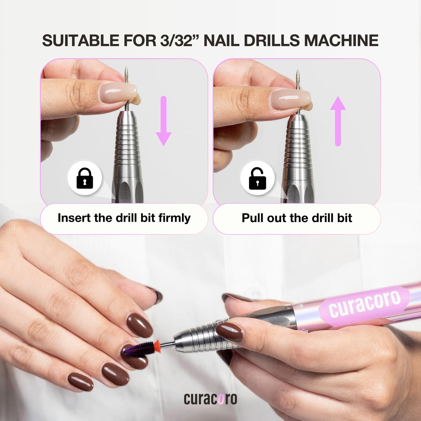 Curacoro Nail Drill Bits 3/32'' - Typhoon Bits, 2 Way, Carbide Bit (Coarse), Fast Remove, Shape & Smooth Acrylic or Gel Nails, Precise Control, for Nail Beds, Nail Art Pedicure Manicure Salon & Home