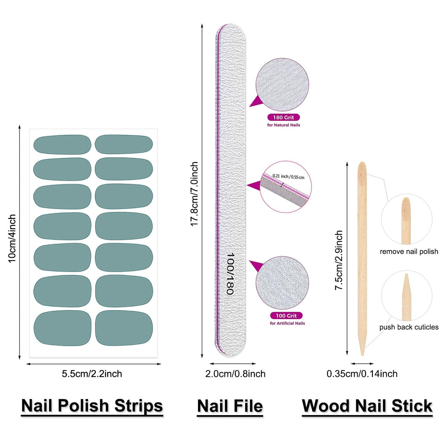 DANNEASY 24 Sheets Light Color Nail Polish Stickers Full Nail Wraps for Women Young Girl Self Adhesive Nail Polish Strips Gel Fingernail Sticker Nails with Nail File, Cuticle Stick