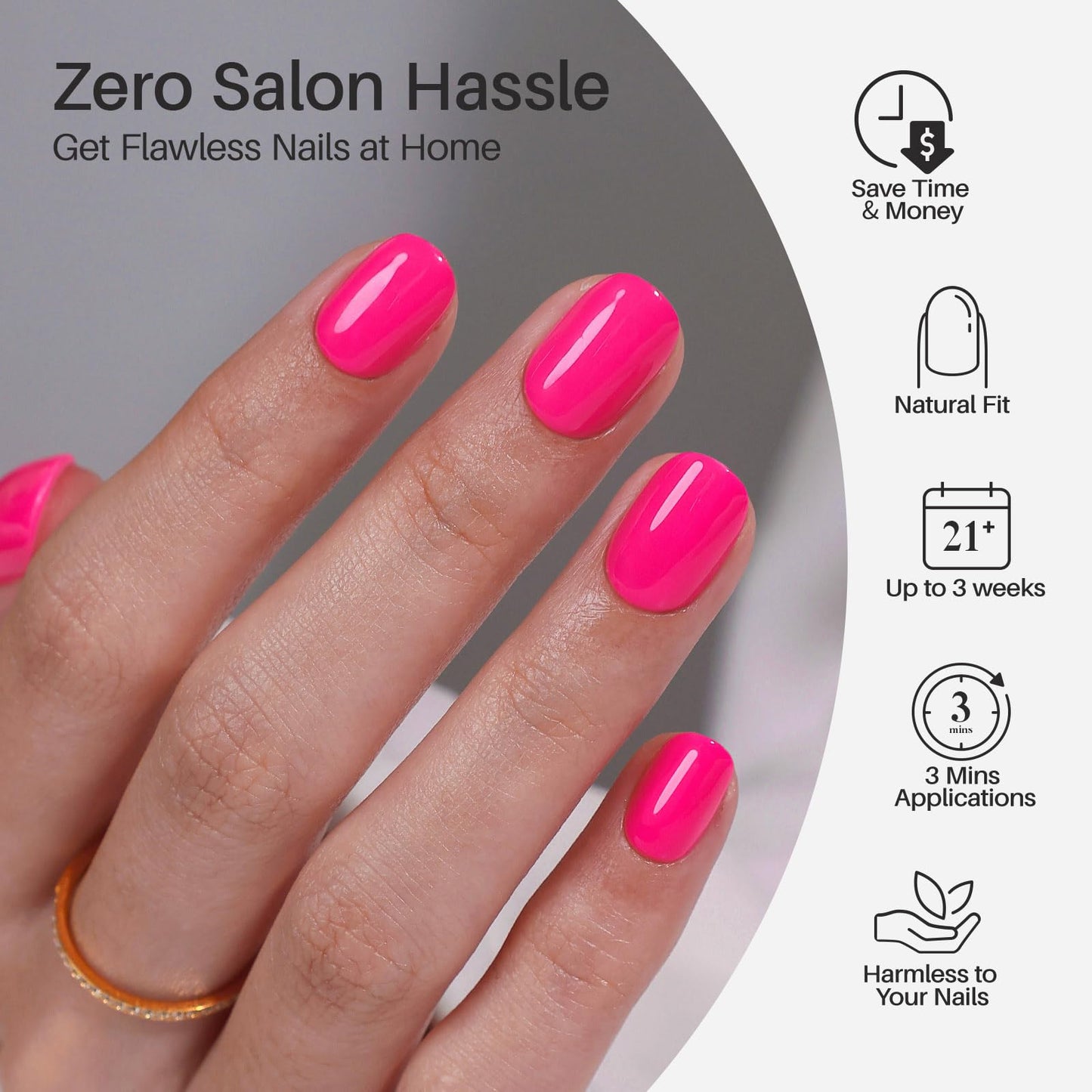 Hot Pink Press on Nails Extra Short - SHANGMENG Soft Gel Pure Press on Nails Squoval for Women Gift, Natural Fit & Glossy Glue on Nails with Glue in 16 Sizes - 32 Reusable Fake Nails Kit, Pink Punch