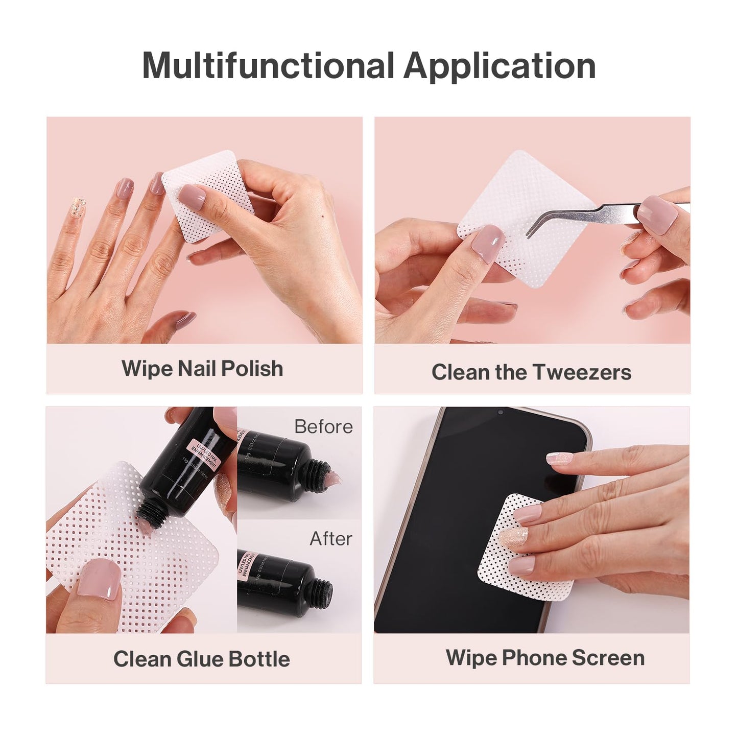 MelodySusie Professional 5 in 1 Nail Drill Bits, 3/32'' & MelodySusie Lint Free Nail Wipes for Gel Nail Polish 1050Pcs Absorbent Soft Non-Woven Nail Tech Art Salon Supplies Dip Nail Remover Pads