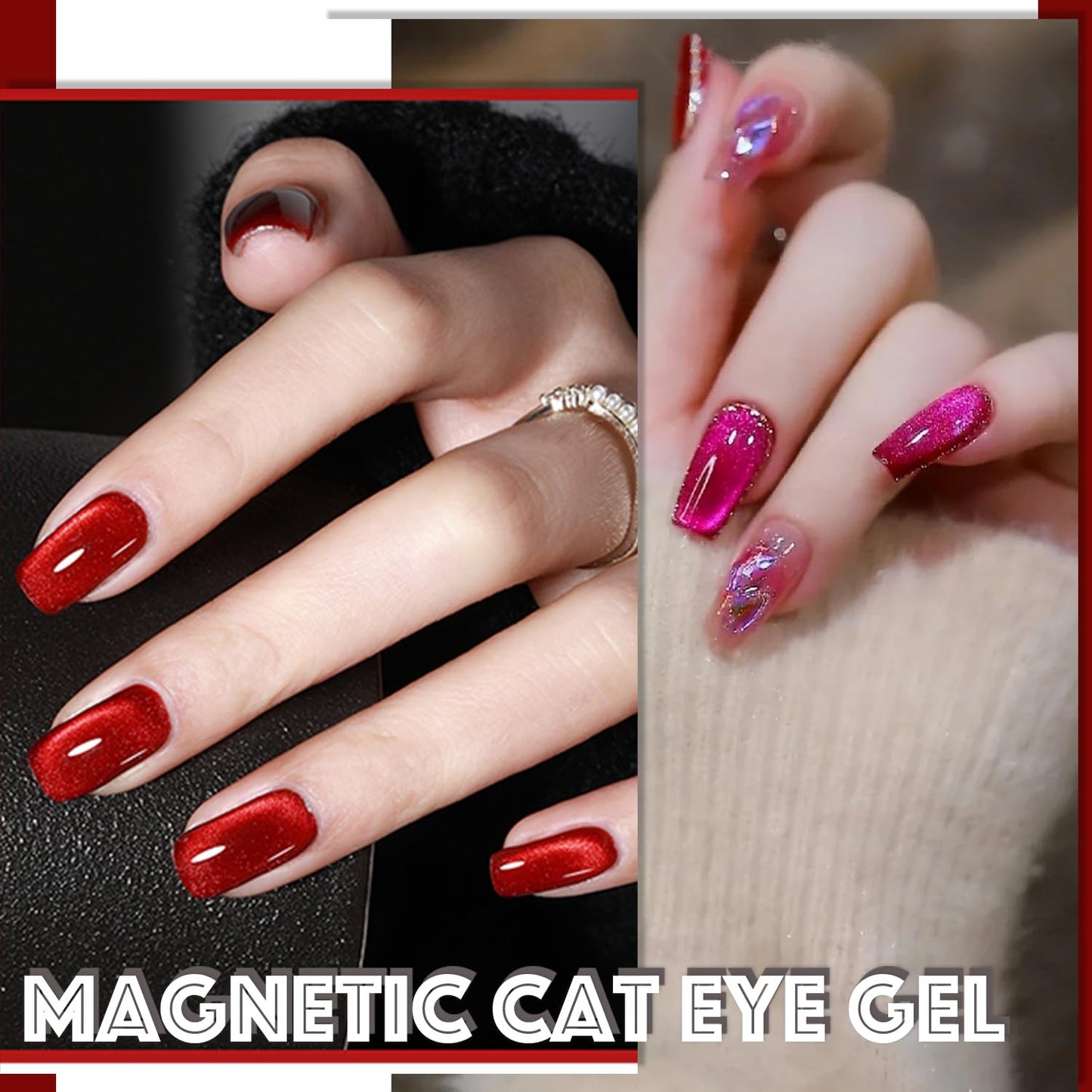 AHAMIOU Aurora Cat Eye Gel Polish Kits - Crystal Broken Diamond Magnetic Nail Polish Set - Holographic Cats Eyes Shiny Glitter Gel, Aurora Brown
