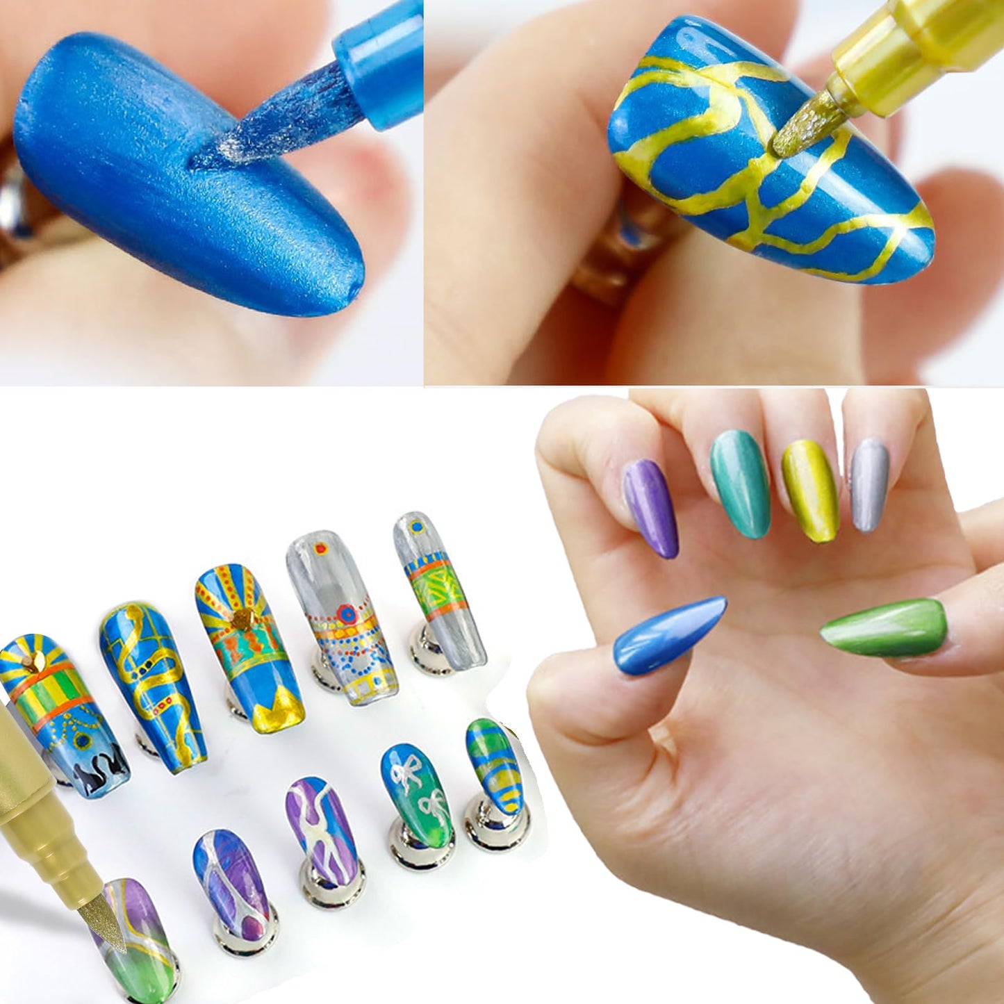 ESUOHYM 12 Color Nail Art Pens Set,Metallic Nail Gel Polish Pens Quick-Drying for Nail Art Design Drawing Painting Liner Dotting Marker Pen,0.3-4MM Waterproof Acrylic Nail Brush Pen Manicure Tools