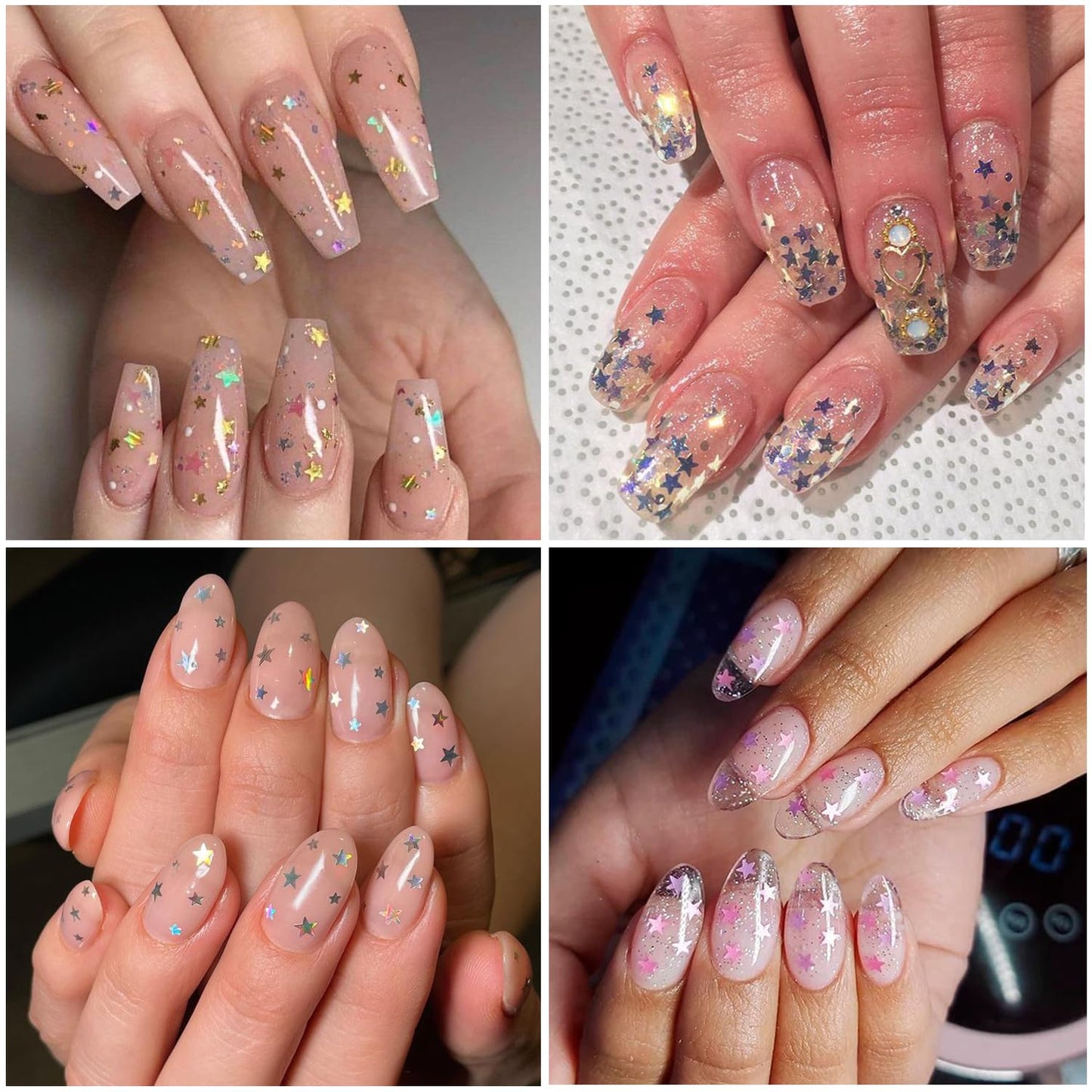 Stars Nail Art Glitter Sequins - 6Grid 3D Sparkly Five-Pointed Star Nail Flakes Designs, Holographic Star Nail Glitters for Nails Supplies Star Nail Flake for Independence Day DIY Crafts Holiday Party