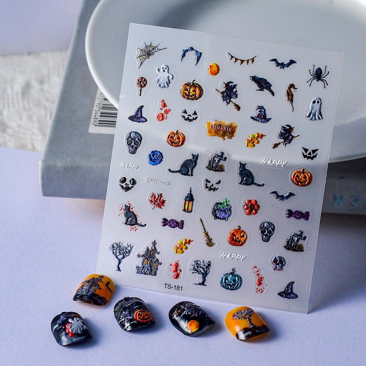 Halloween Nail Art Stickers 5D Embossed Ghost Cat Nail Stickers Skull Witch Pumpkin Spider Nail Decals for Women Girls Holiday Manicure DIY Nail Supplies