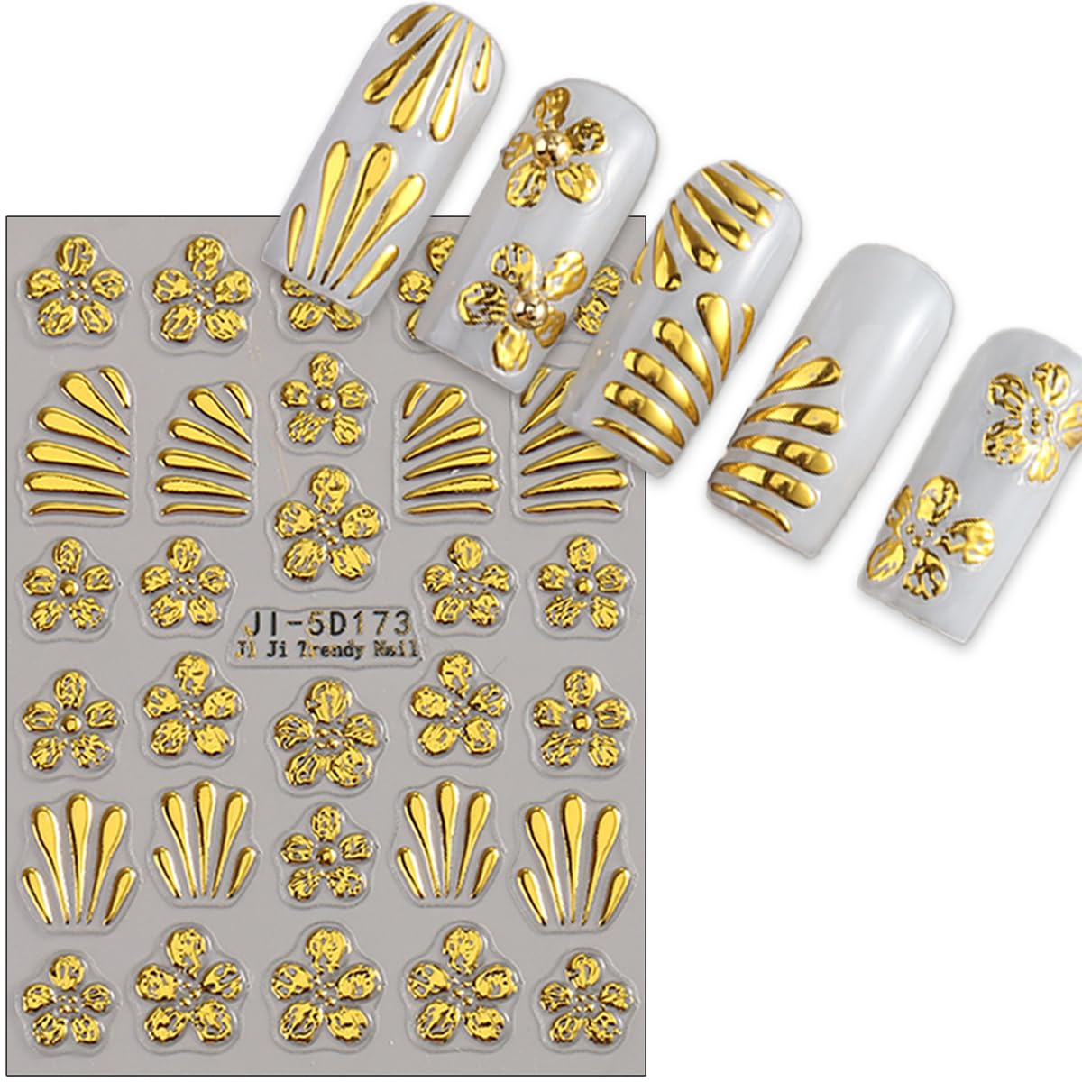 Summer Nail Stickers for Nail Art 5D Self-Adhesive Nail Decals Gold Starfish Sea Turtle Palm Sun Design Flower Nail Art Supplies for Women DIY Summer Beach Manicure Tip Decoration, 2Pcs