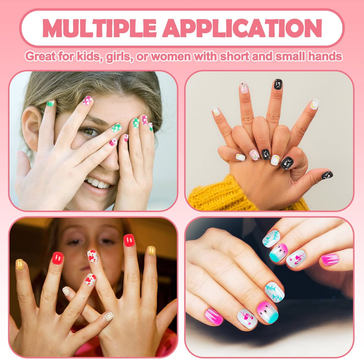 240 Pieces Fake Nails for Kids Girls Artificial Kids Press on Nails Full Cover Short Acrylic Stick On Nails False Nail Tips Kit for Children Little Girls Nail Art Decoration (Gradient Pattern) (Chic)