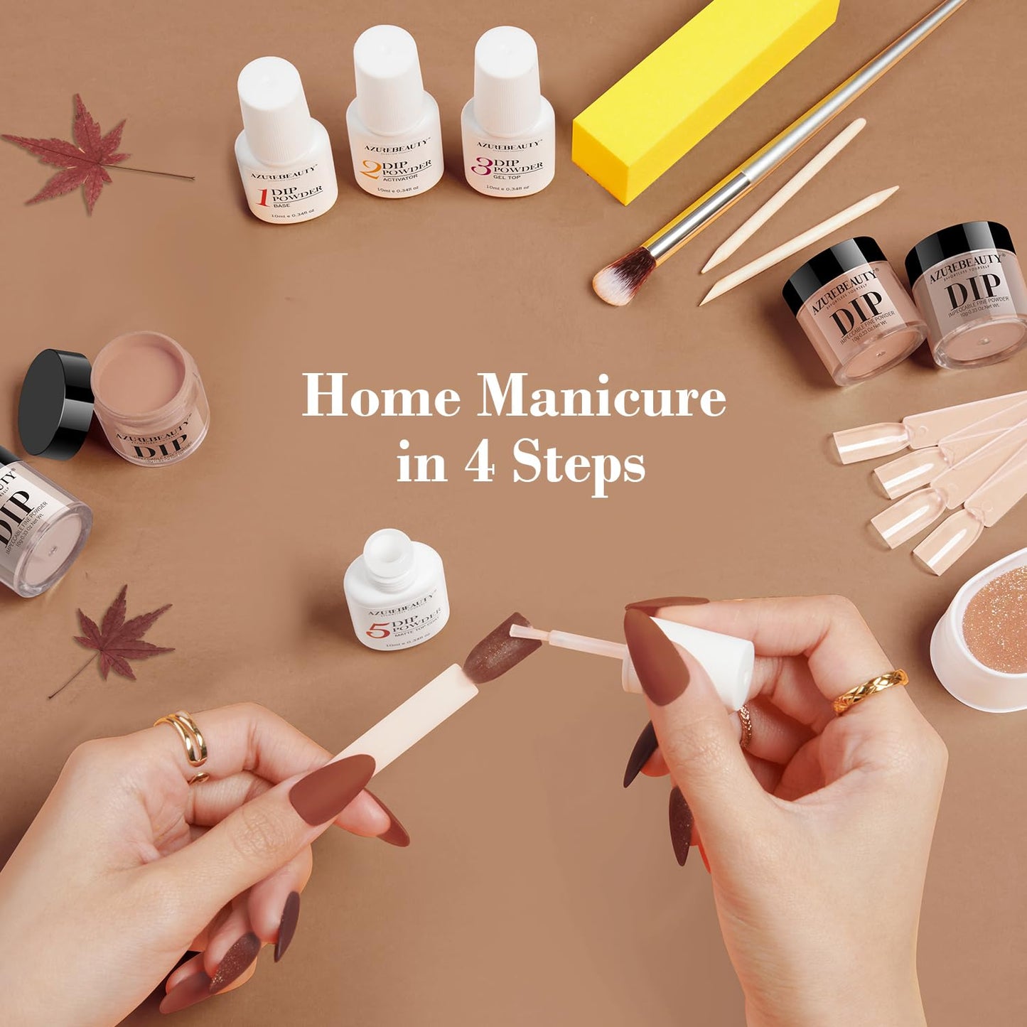 AZUREBEAUTY 30Pcs Dip Powder Nail Kit Starter, 8 Colors Fall Nude Brown Glitter Purple Nude with Nail Sticks, Nail Art Liquid Set with Matte/Base/Top Coat Activator for French Manicure Salon
