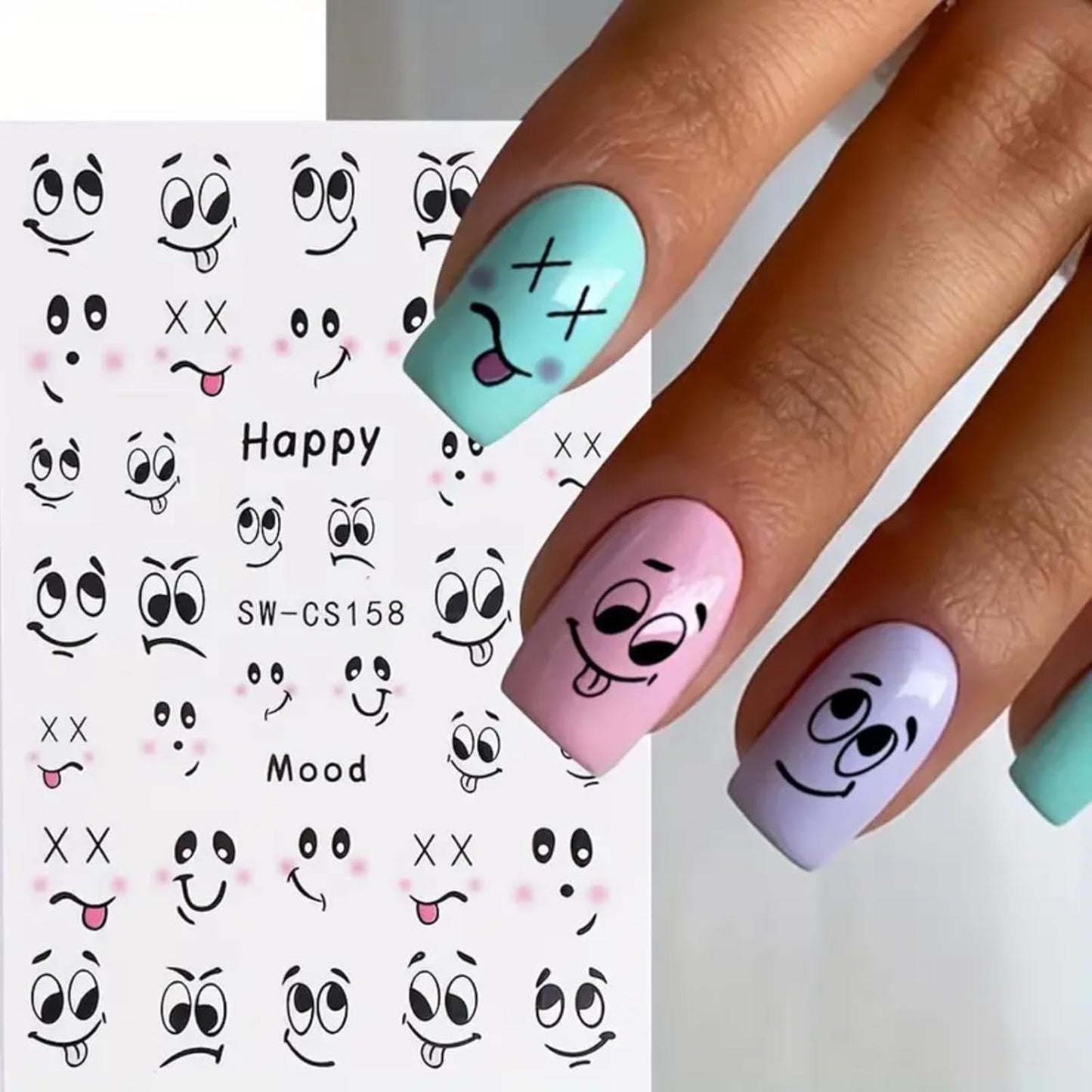 6Pcs Nail Art Stickers,Small Expressions Nail Stickers Self-Adhesive Cute Cartoon Emoticons Nail Decals Nail Supplies Ant Deisgns for Women Nails Decoration
