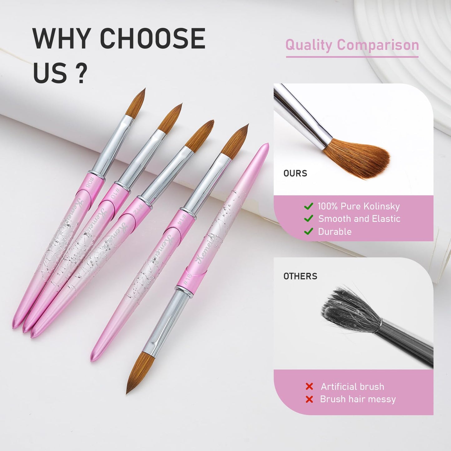 Acrylic Nail Brush Size 14, KEMEISI 100% Pure Kolinsky Nail Art Brushes Sturdy Handle Oval Shaped Acrylic Powder Nail Design Tools for Professional Manicure DIY Home Salon