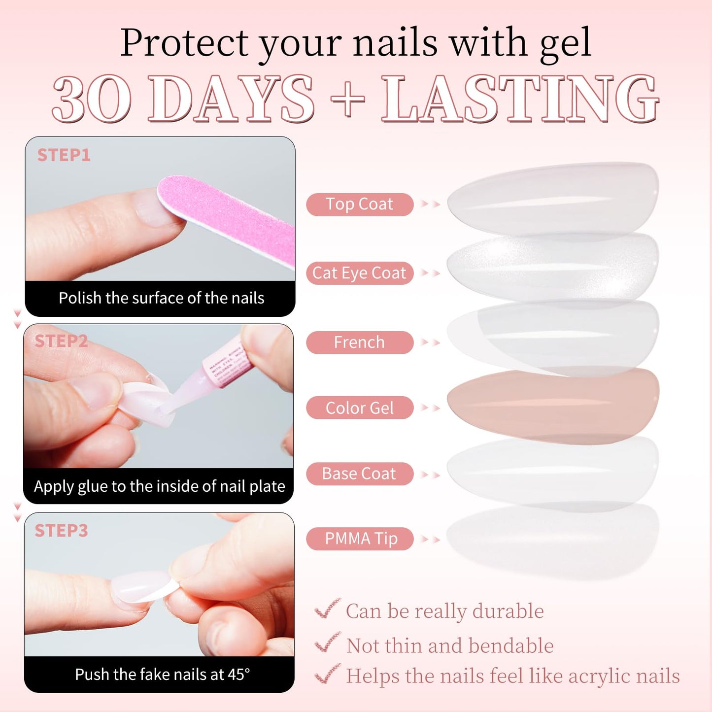 GAWRJ Brown Cat Eye French Press on Nails, Short Almond Shape, White French Tip Glue on Nails, 32 Pieces in 16 Sizes, with Glue Tabs and Nail Tools