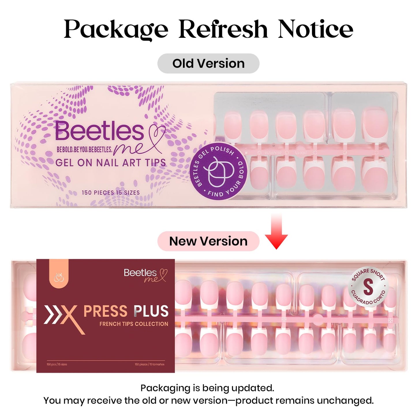 Beetles X Press Plus French Tip Nails - Caramel French | Brown Short Square French Tip Press On Nails | 15 Sizes 150 Pcs Natural Salon Quality Nail Tips