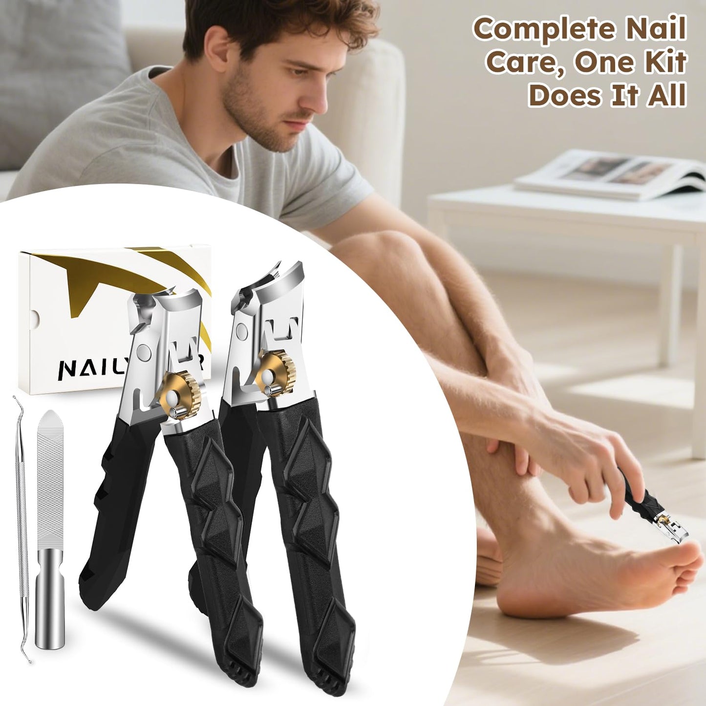 Toenail Clippers for Thick Toenails for Seniors, Nail Clippers for Men Wide Jaw Opening, Slanted Toe Nail Clippers Long Handled Heavy Duty Ultra Sharp for Men Women