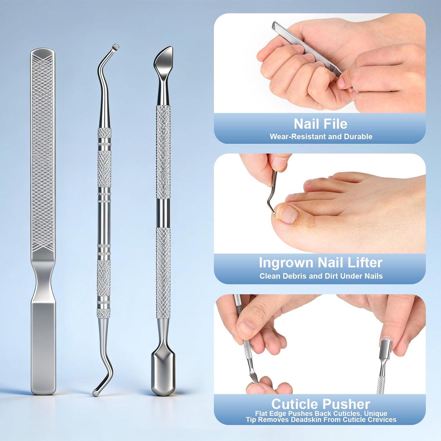 6 in 1 Thick Toenail Clippers Set, Senior Friendly Heavy Duty Nail Cutter with Wide Jaw Opening, Anti-Slip Ergonomic Handle Easy Grip Nail Tools for Elderly Men Women