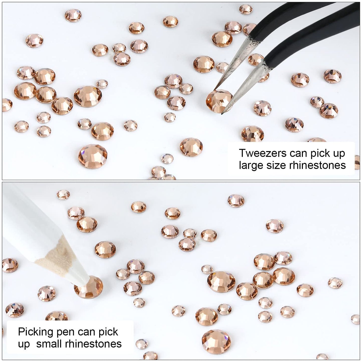 Meibite Champagne Glass Flatback Rhinestones for Nails, Crafts & Clothes – 4240PCS 6 Sizes (SS6–SS20) Crystal Gems Kit with Tweezers & Picker, Non Hotfix DIY Rhinestones for Tumblers, Shoes, Nail Art