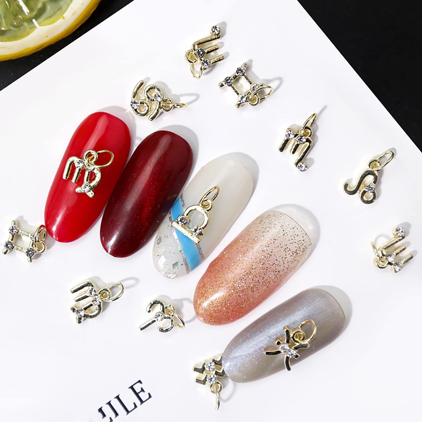 SILPECWEE 48pcs Zodiac Nail Charms 3D Gold Constellation Nail Jewels Dangle Alloy Letter Nail Art Charms Nail Rhinestones Charms for Nails Design Nail Art Decoration for Acrylic Nails