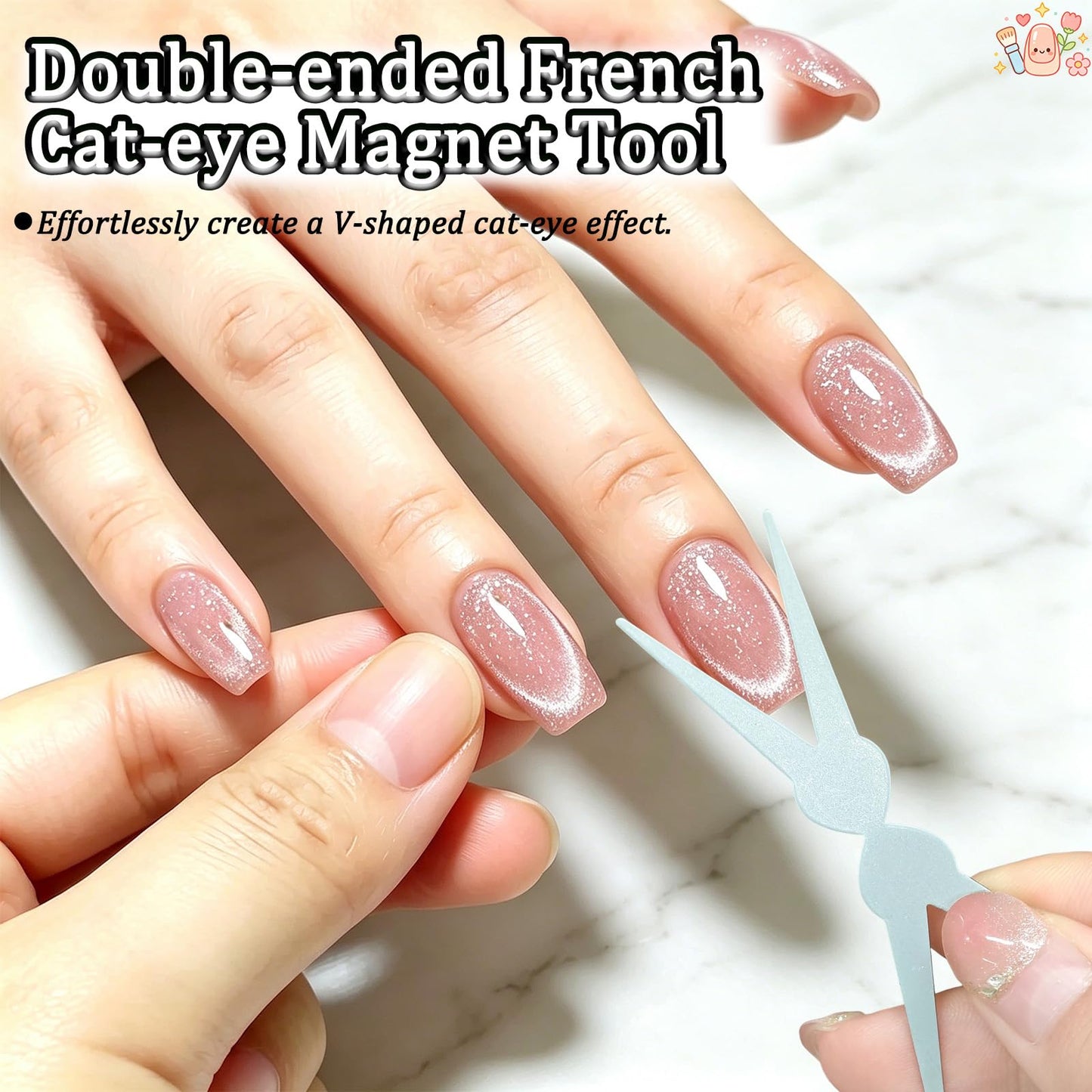 New Ring-Shaped Cat Eye Magnet for Nails, Hollow Cat Eye Magnet, Cat Eye Magnet Ring, Y & Rings Magnet(Wide Beam, Heart, French), Portable Hollow Circular Cat Eye for Home Salon DIY Manicure (1 Set)