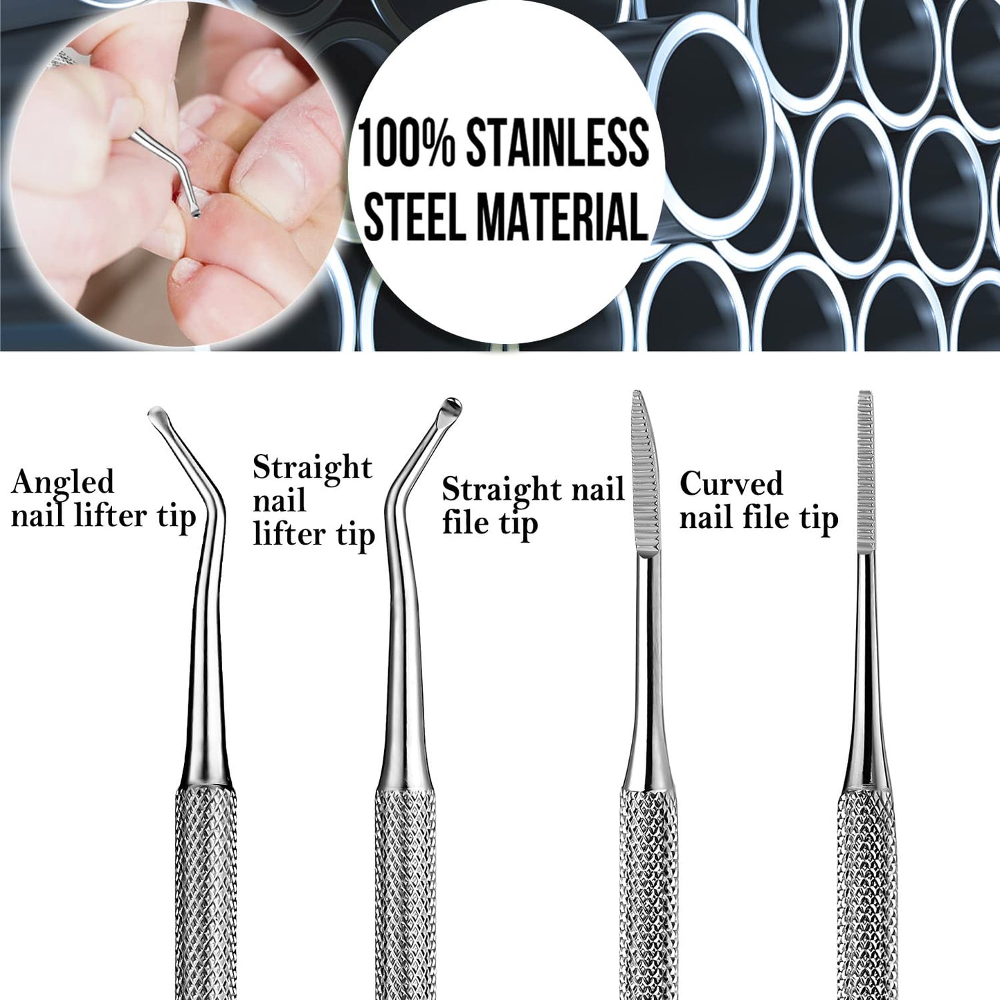 FAMILIFE 100% Stainless Steel Ingrown Toenail File and Lifter Double Sided with Storage Case (Ingrown Toenail File) and Manicure Set Manicure Kit Nail Kit Nail Clipper 9PCS Mens Grooming Kit Pedicure