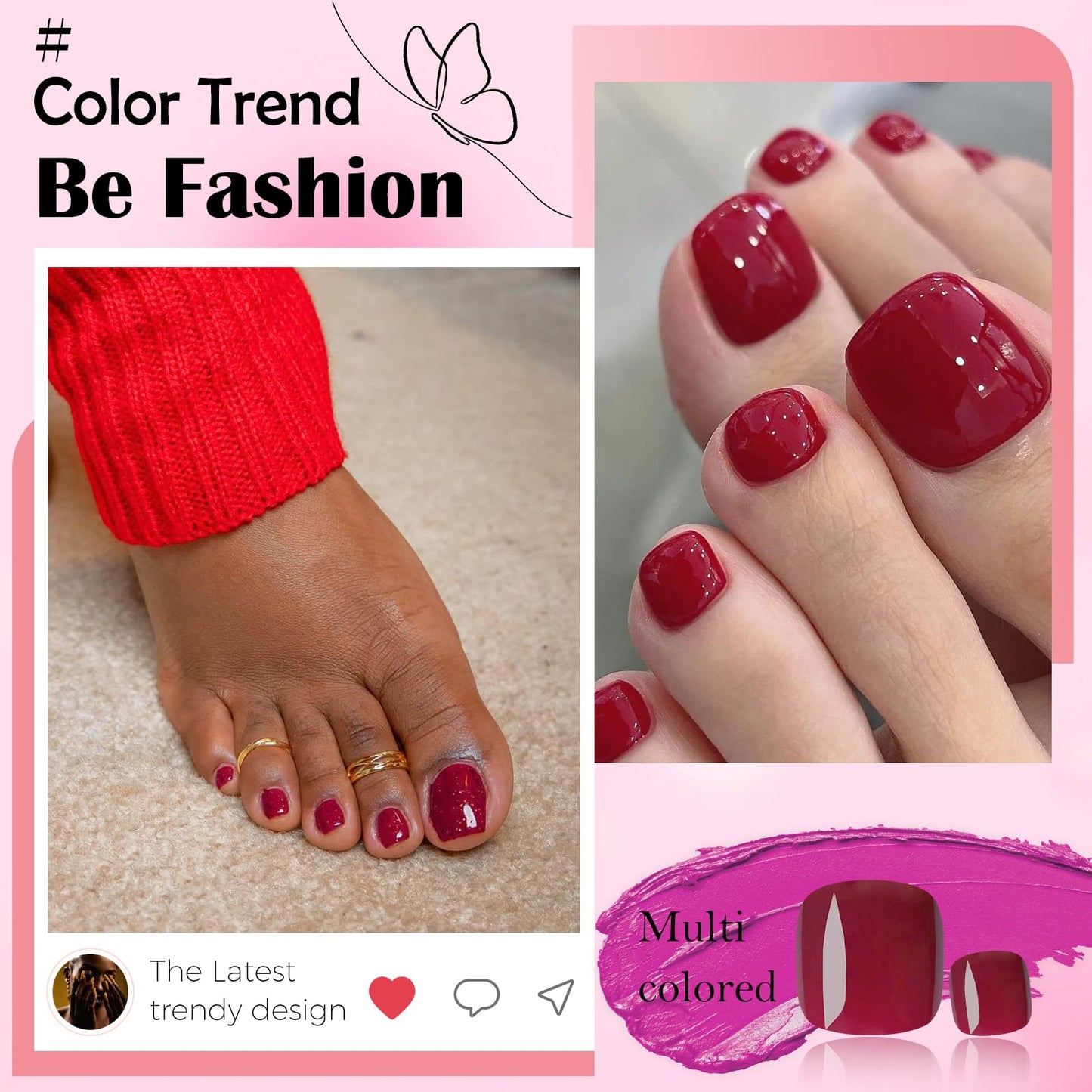 LoveOurHome 120pc Burgundy Press on Toenails Women Fake Toe Nails with Tabs, Wine Red Fake Toenails Press on Toe Nails Glue on Toenail Acrylic Toes Nail Tips Artificial False Toenail for Women
