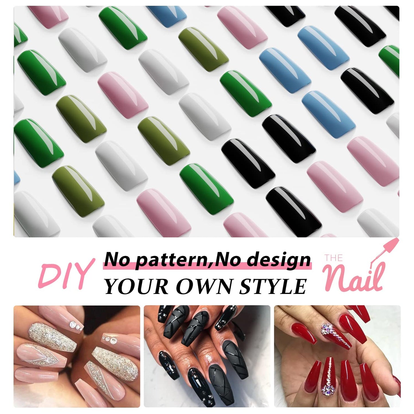 Matte White Press On Nails Medium Long Square, Xcreando Medium Coffin Nails Acrylic Press ons Glue on Nails, Solid Color Fake Nail for Women, Natural Thick Artificial Stick on