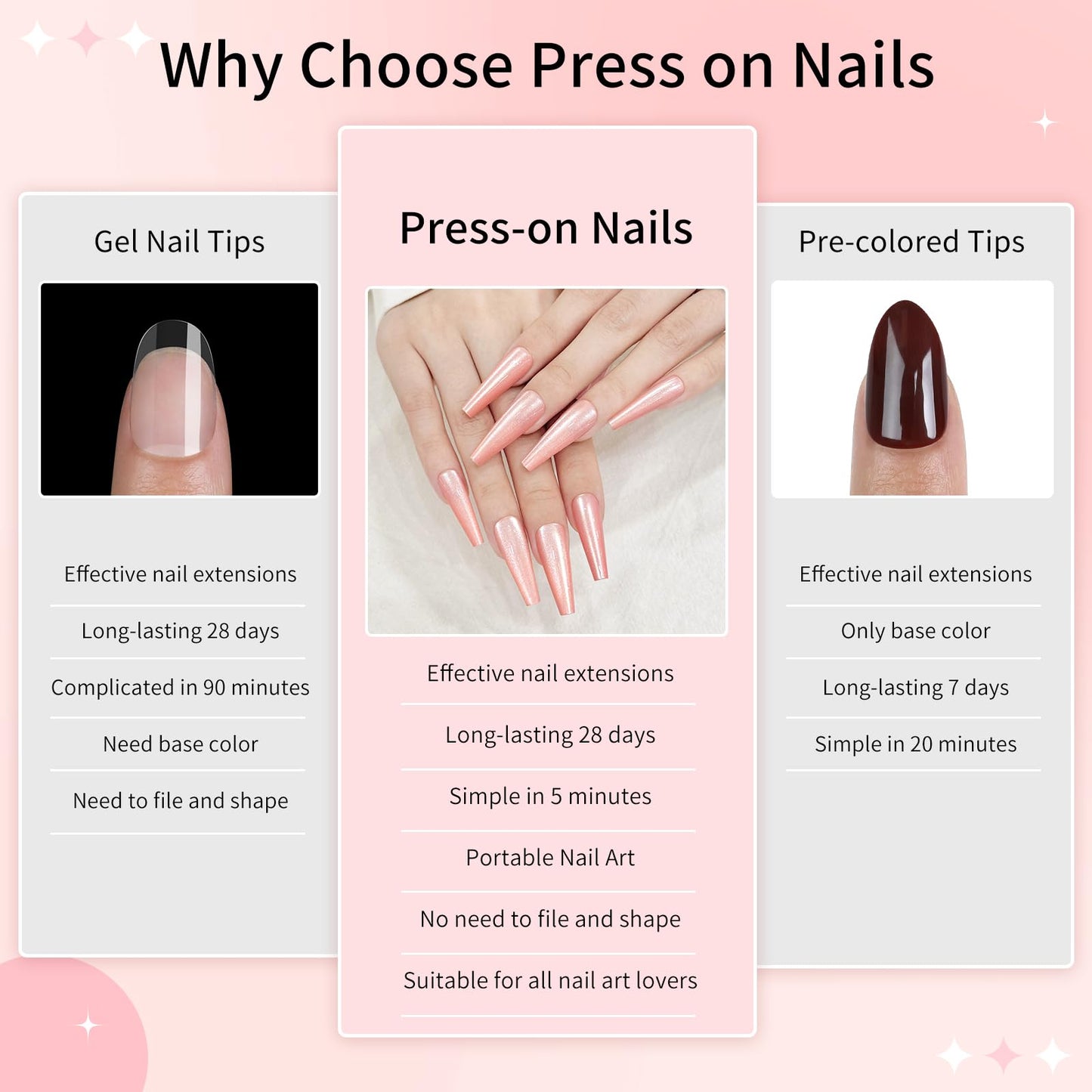 Pink Cat Eyes Press On Nails,12 Sizes - 24 Pcs Soft Gel Pink Long Coffin Fake Nails Kit with Nail Glue, Natural Reusable Stick On False Nails for Women and Girls SK1049