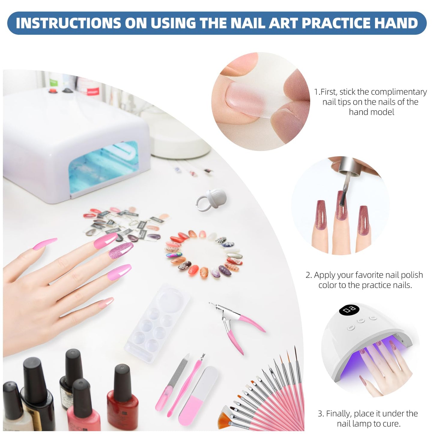 Practice Hand for Acrylic Nails, Flexible Bendable Fake Hand with Adjustable Stand, Nail Training Kit Mannequin Hand for Beginners & Nail Artists (Clamp Stand)