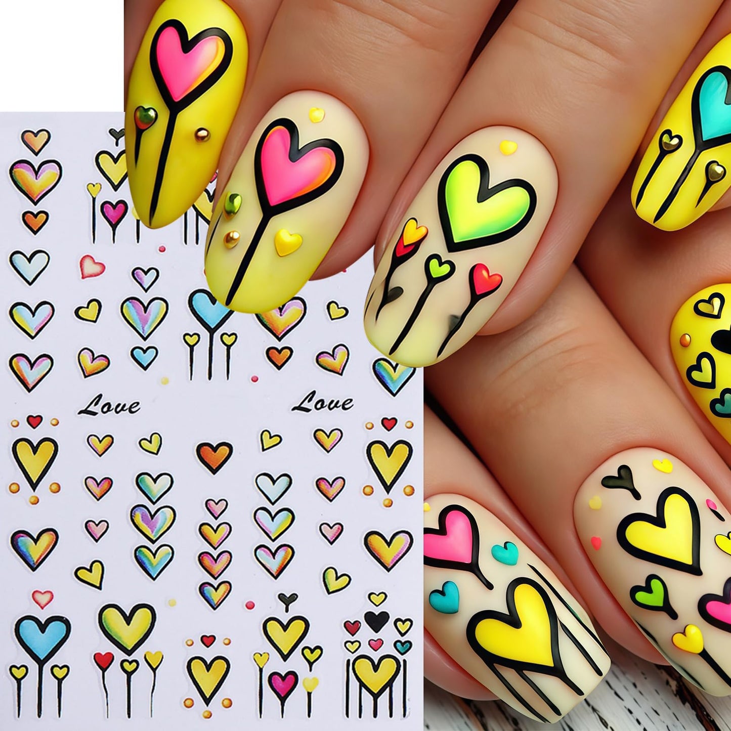 8 Sheets Heart Bows Nail Art Stickers Valentines Day 3D Self Adhesive Hearts Nail Sticker Heart Love Red Bow Tie Nail Design Comic Heart French Tip Line Manicure Accessories for Women Nail Decoration