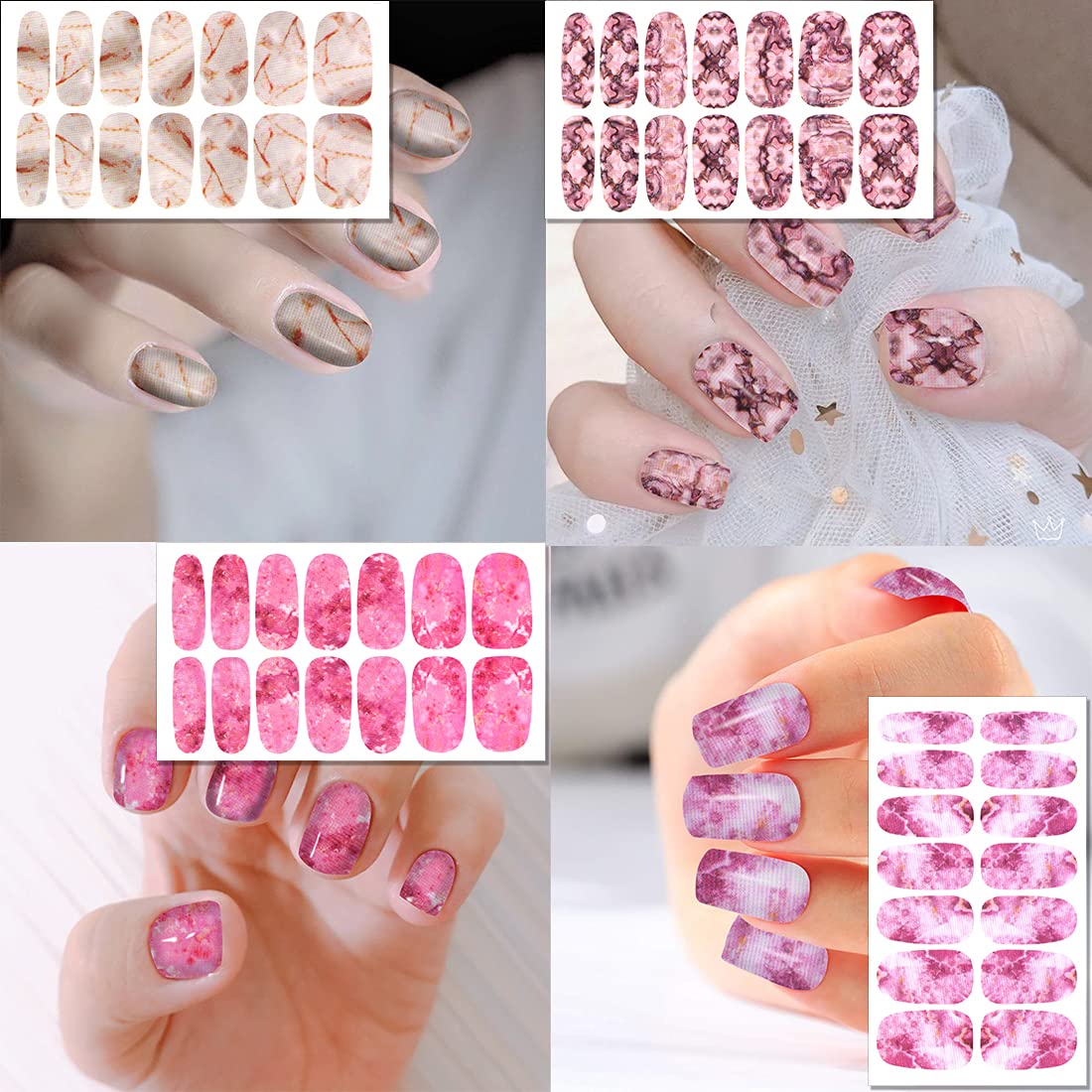 XEAOHESY 30 Sheets Gradient Color Marbled Nail Polish Strips Stickers Self-Adhesive Press On Nail Stickers Full Nail Wraps for Women Nail Art with Nail File