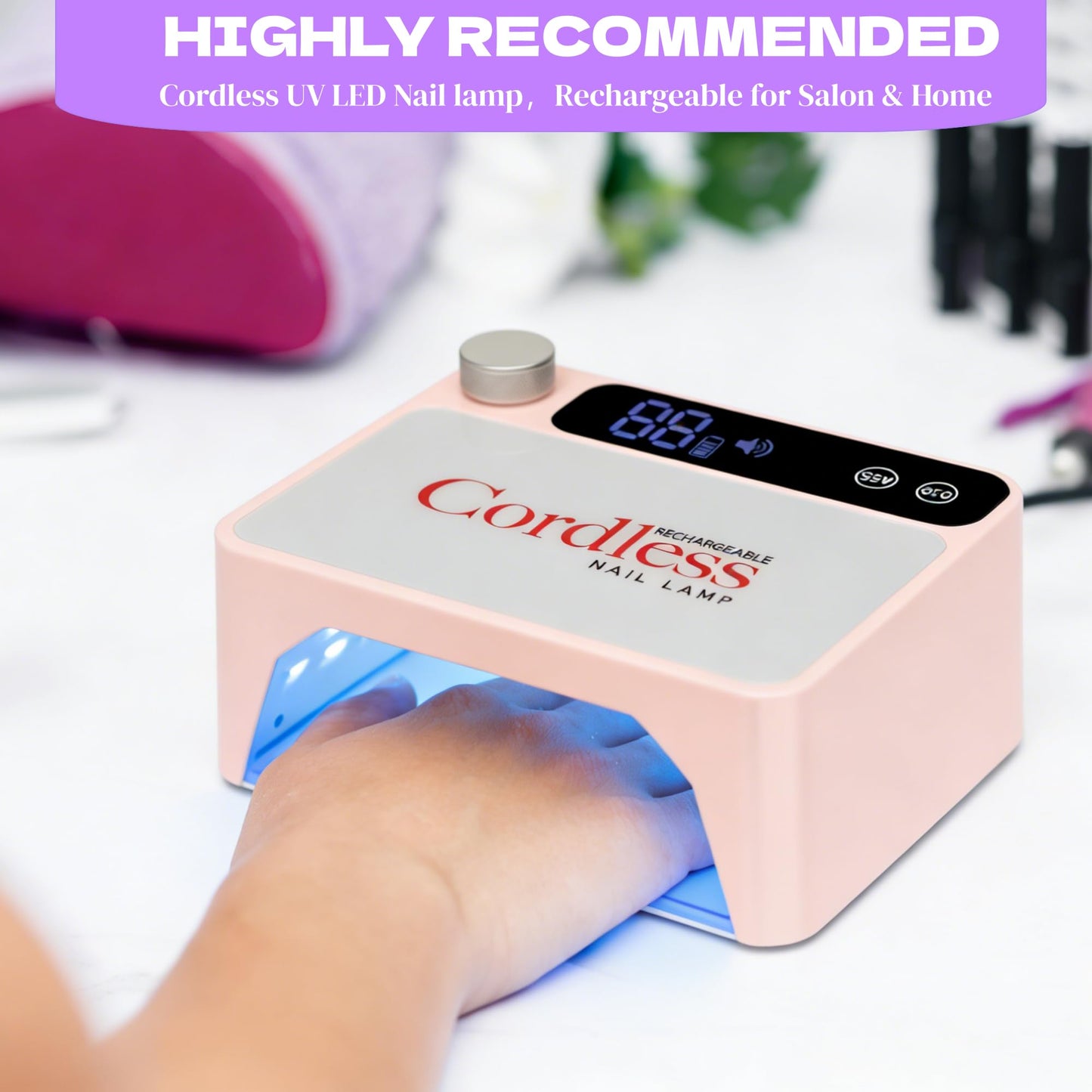 Rechargeable Cordless UV LED Nail Lamp, 86W UV Nail Light for Gel Polish & Acrylic Nails, Fast Curing Nail Light for Gel Nail, Metal Mirror Bottom, Auto Sensor, 39 LED Beads, Salon & Home Use (Pink)