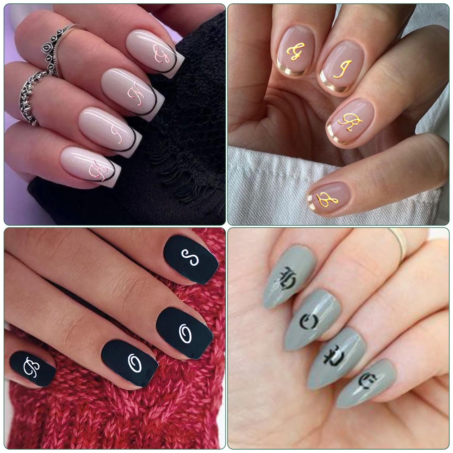 IDDFEVE 10 Sheets Letter Nail Art Stickers - 3D Handwritten Old English Alphabet Nail Decals for DIY Acrylic Manicure Nail Decorations