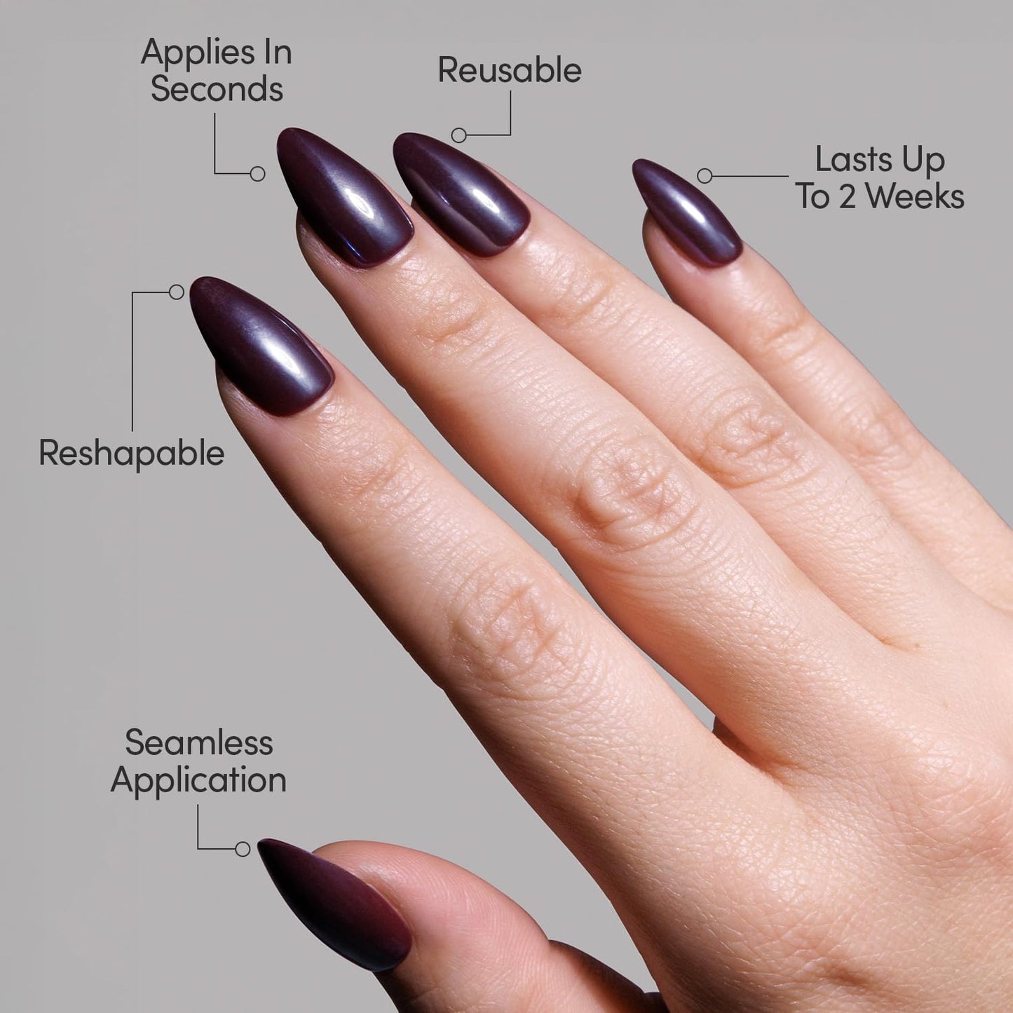 Glamnetic Press-On Nails Bundle - Burgundy Chrome & Fall Mauve | Short Almond Fake Nails with a Metallic Chrome Finish | Muted Blush Mauve Short Oval False Nails | Durable, Salon-Quality Nail Kits