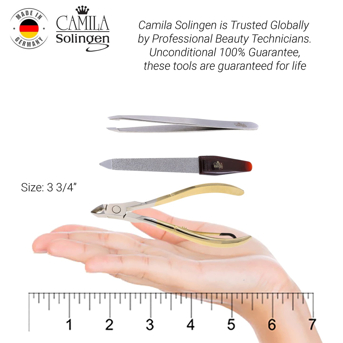 Camila Solingen CSK2 Pedicure and Manicure Set with Nail File, Cuticle Trimmer and Tweezers for Perfect Cuticle Care and for Nose and Eyebrow Hair Cutter, Perfect Pedicure Tools and Skin Tag Remover
