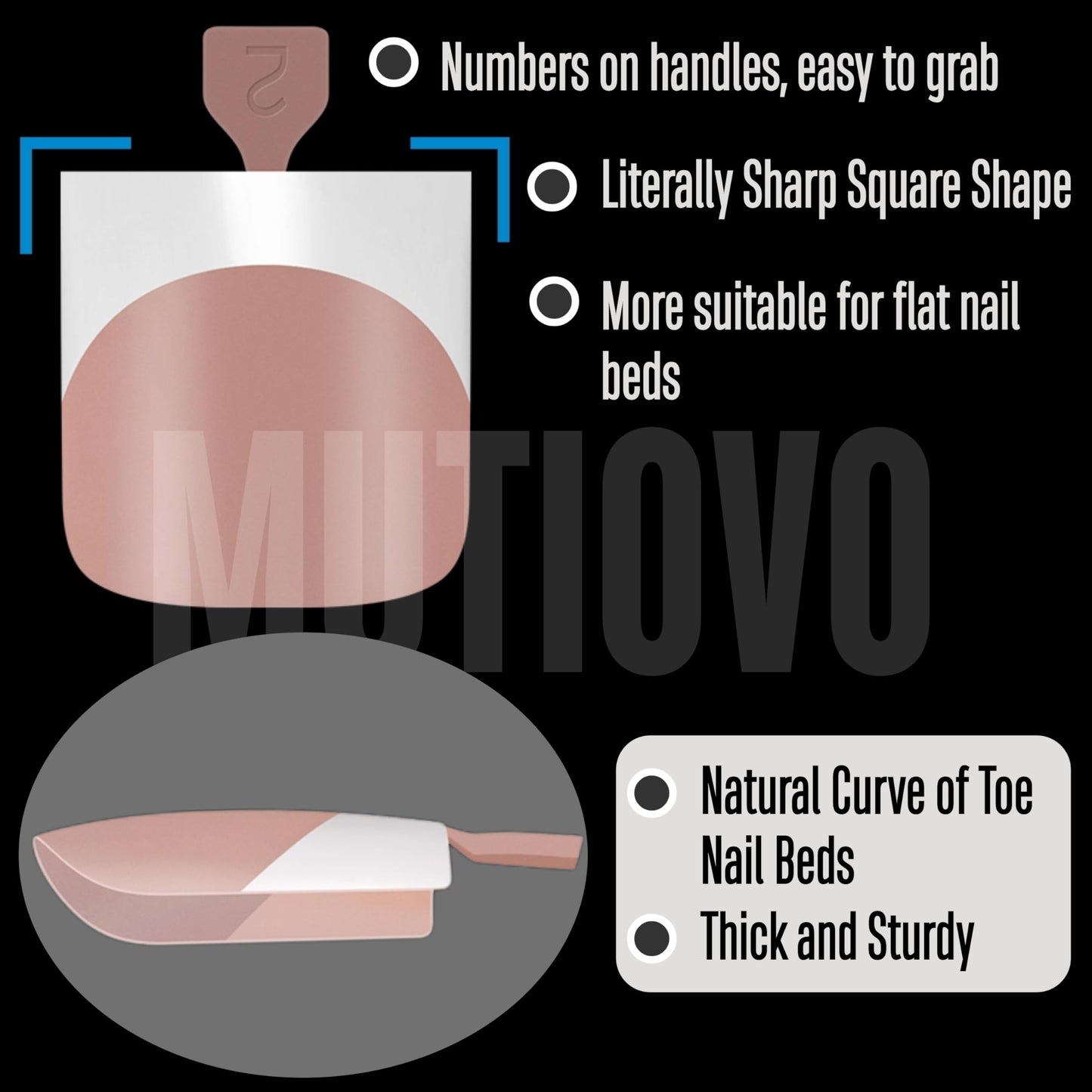 MUTIOVO French Tip Toe Nail Tips Press on, Sharp Square Pre-Designed Soft Gel False Toenail Extension, BROWN PINK Pre-applied Tip Primer & Base Coat, Full Cover Acrylic for DIY x 15 Sizes 240 pcs
